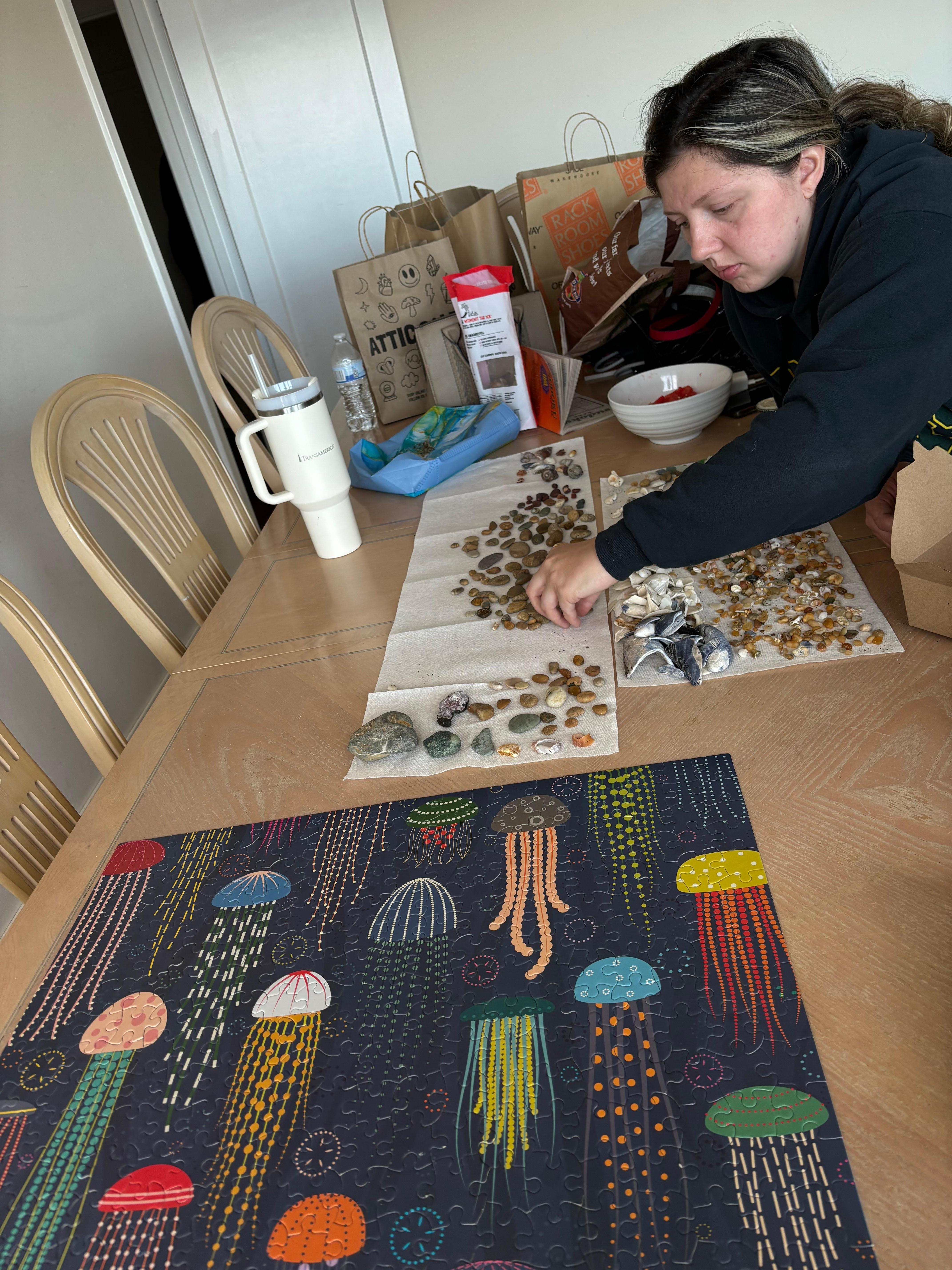 Large table great for jigsaw puzzle and sorting treasures from the beach