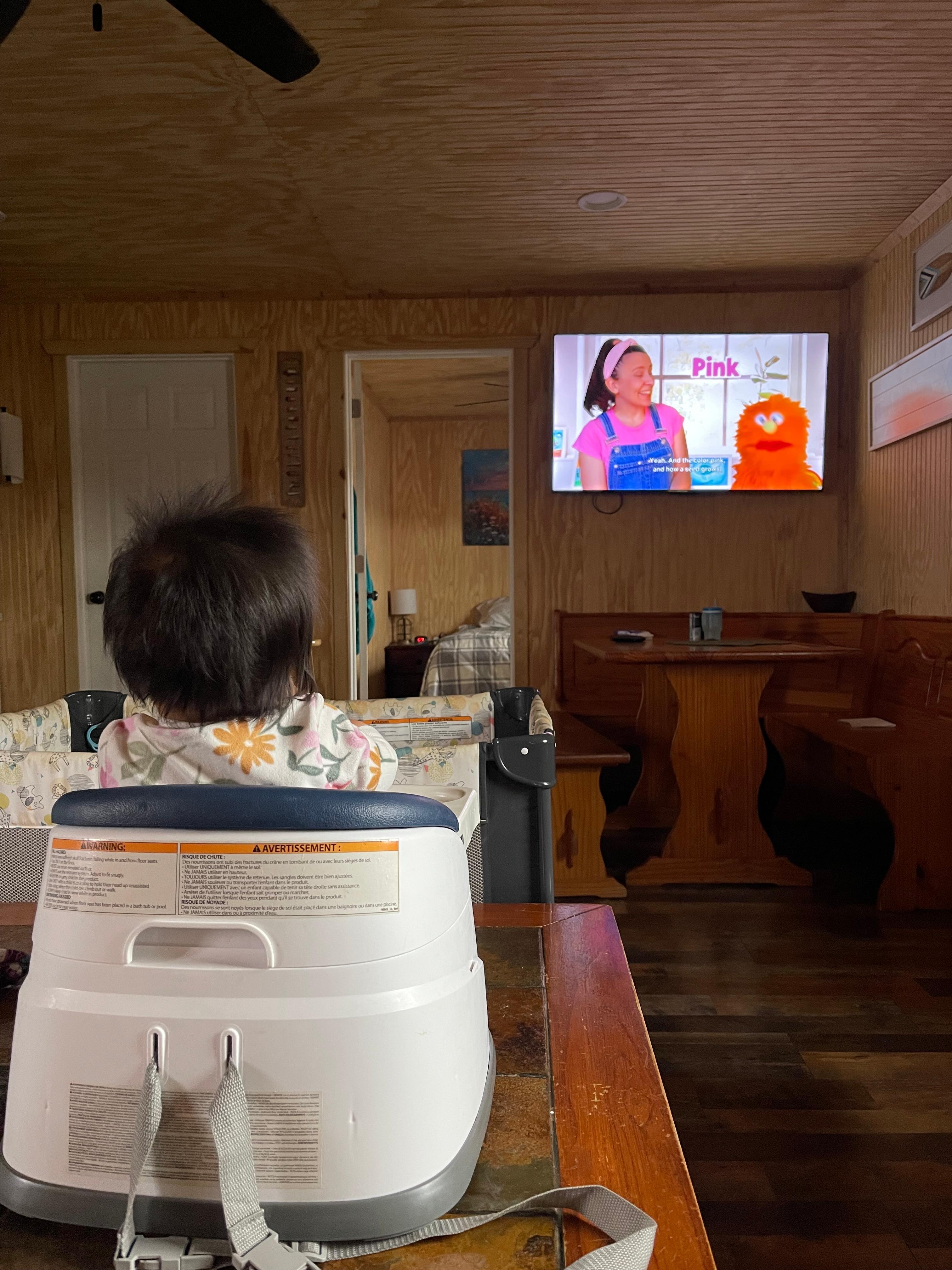 Baby Lyanna enjoying her morning show at the lodge with mama while Daddy fishes.
