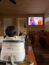 Baby Lyanna enjoying her morning show at the lodge with mama while Daddy fishes.