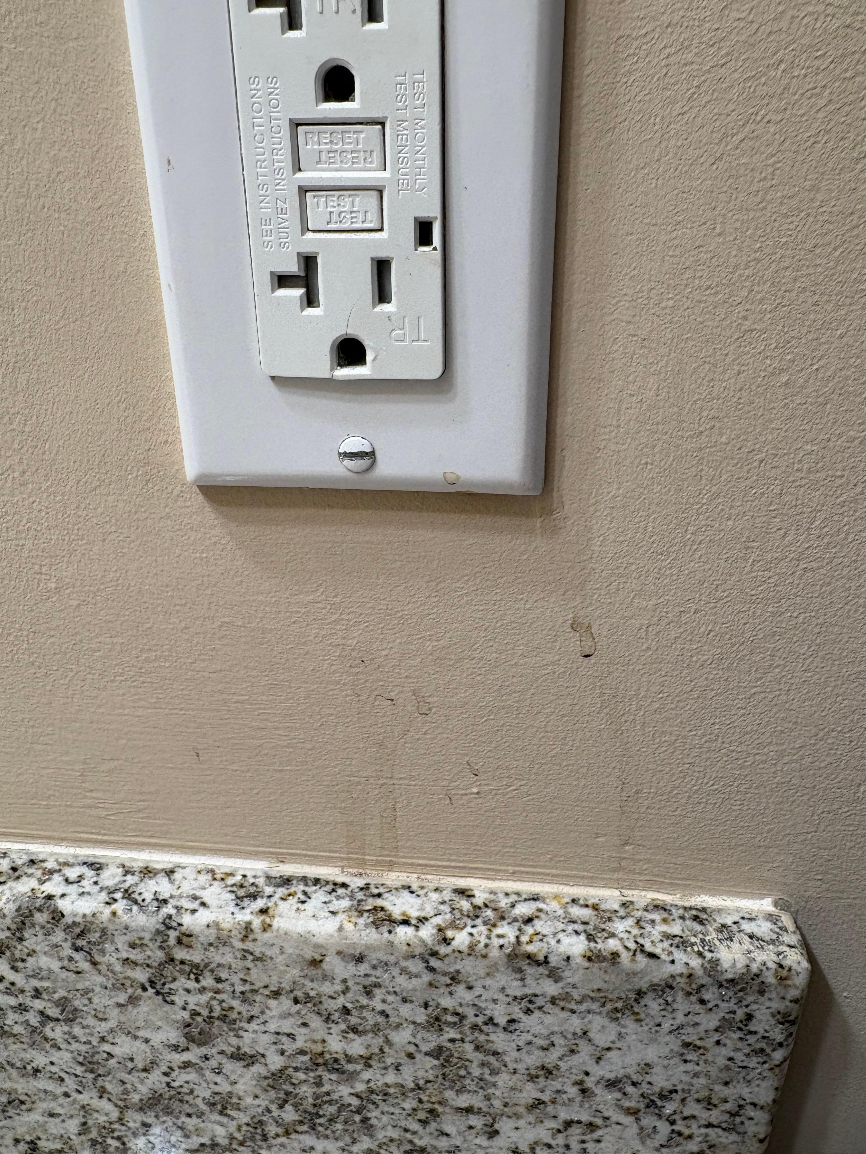 Dried blood on the bathroom wall. 