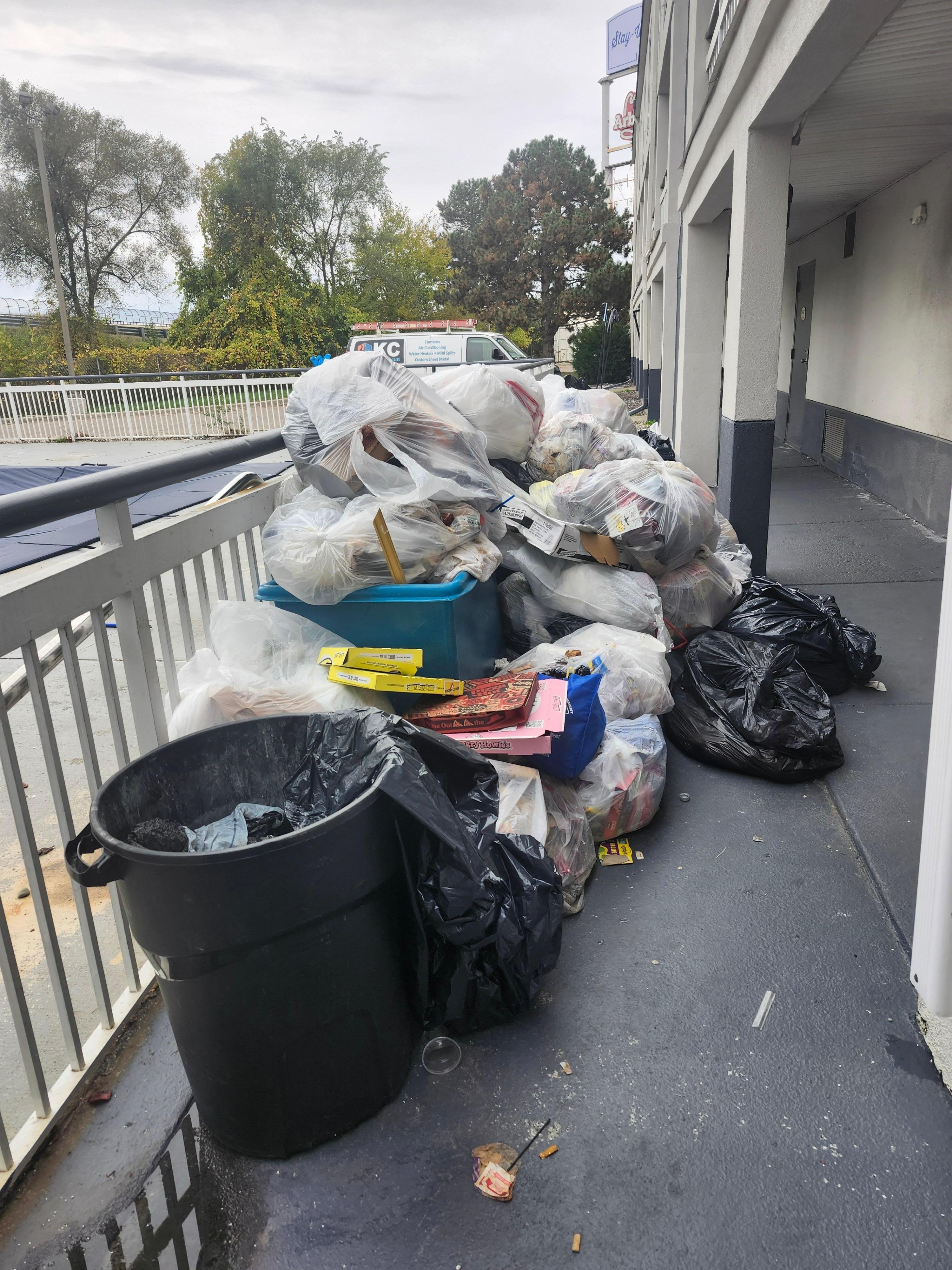 Garbage bags everywhere. 