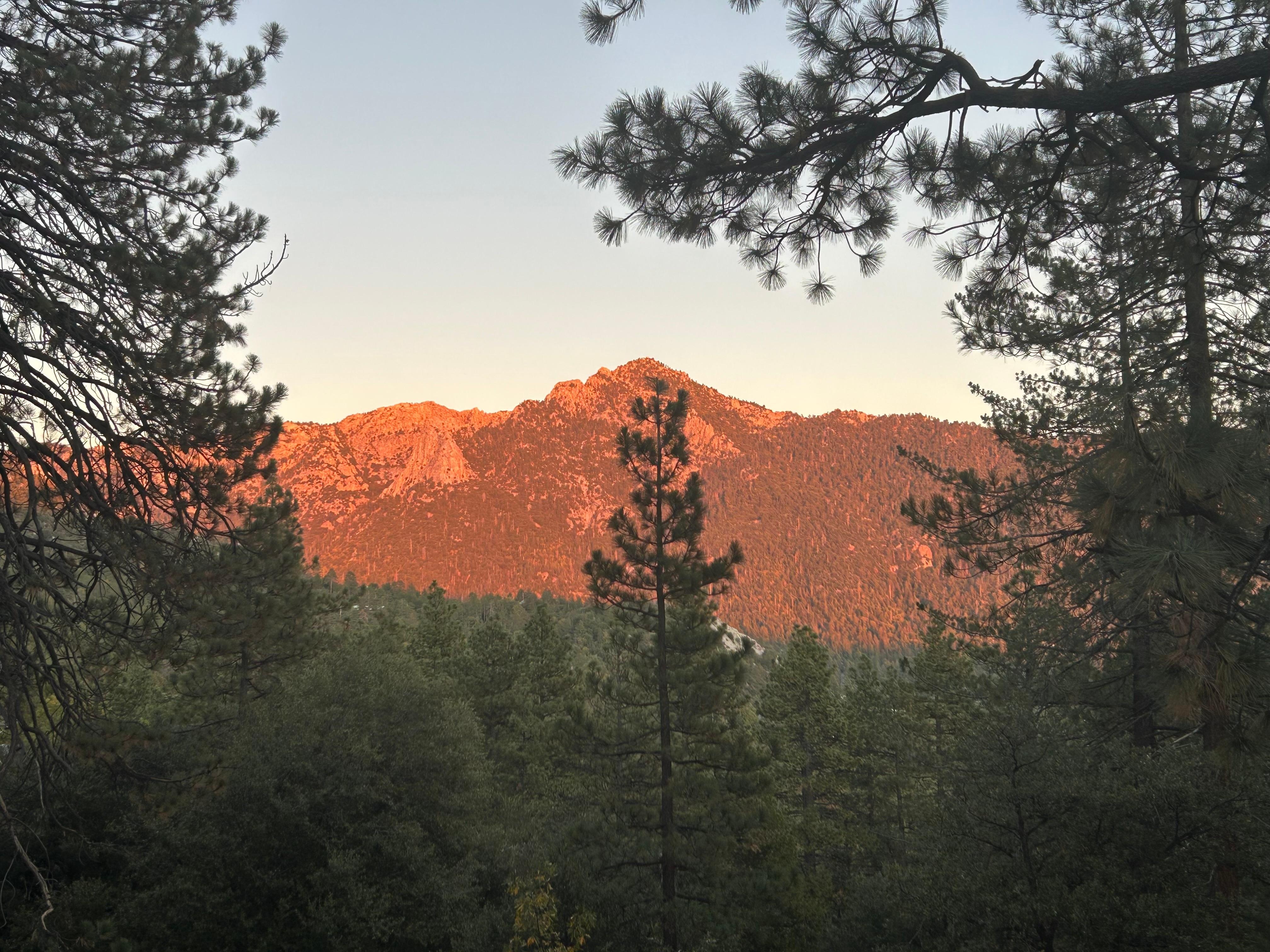 Looking east the sun highlighted Tahquitz Peak at sunset.
