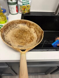 Pan was gross, I would not allow a pan to get that bad in my own home.