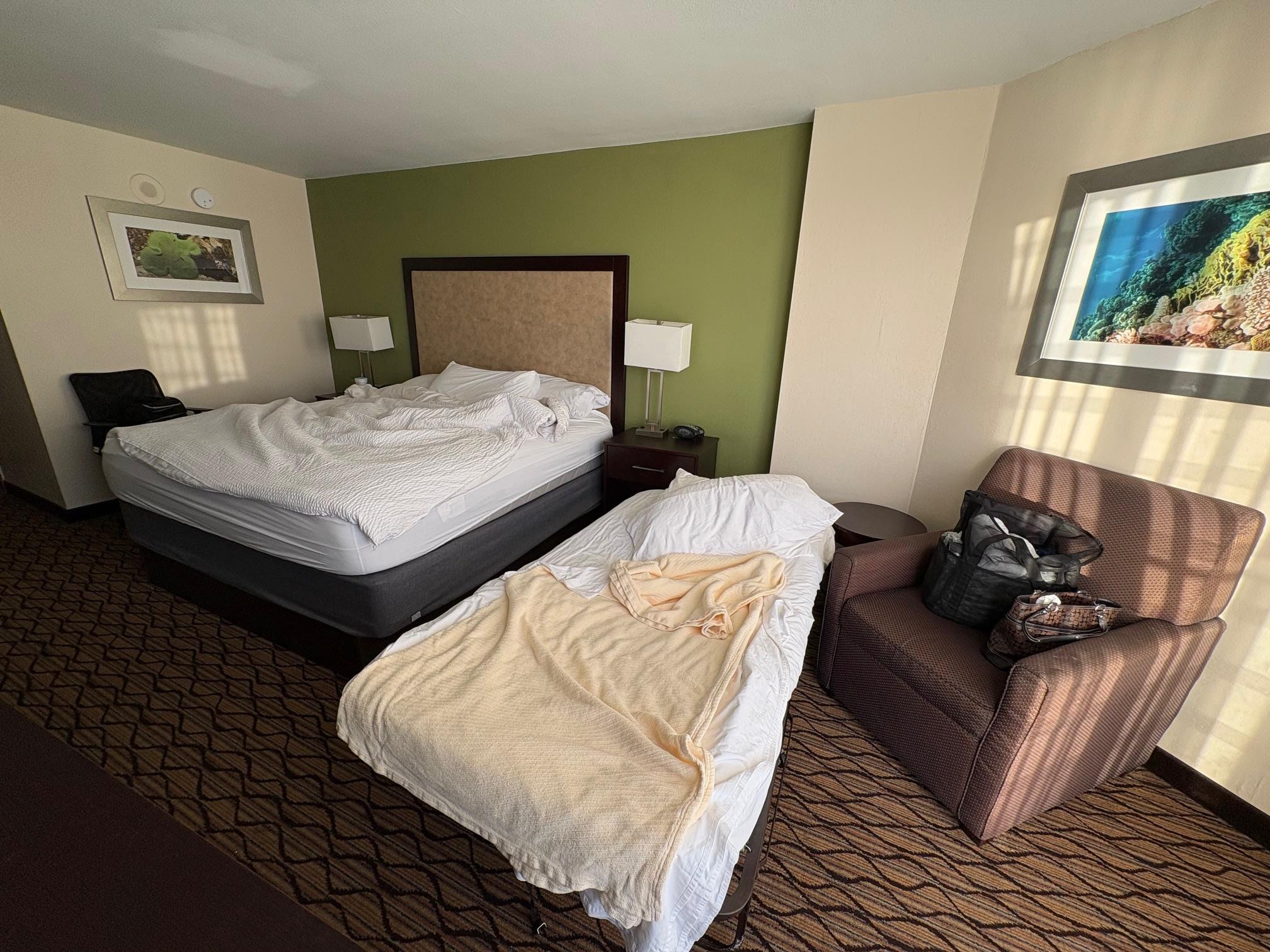 As you can see this is not suitable for 17 year old autistic boy who needs sleep.. and so I had to sleep on the little bed and it because of the curve in it - it hurt my back... 