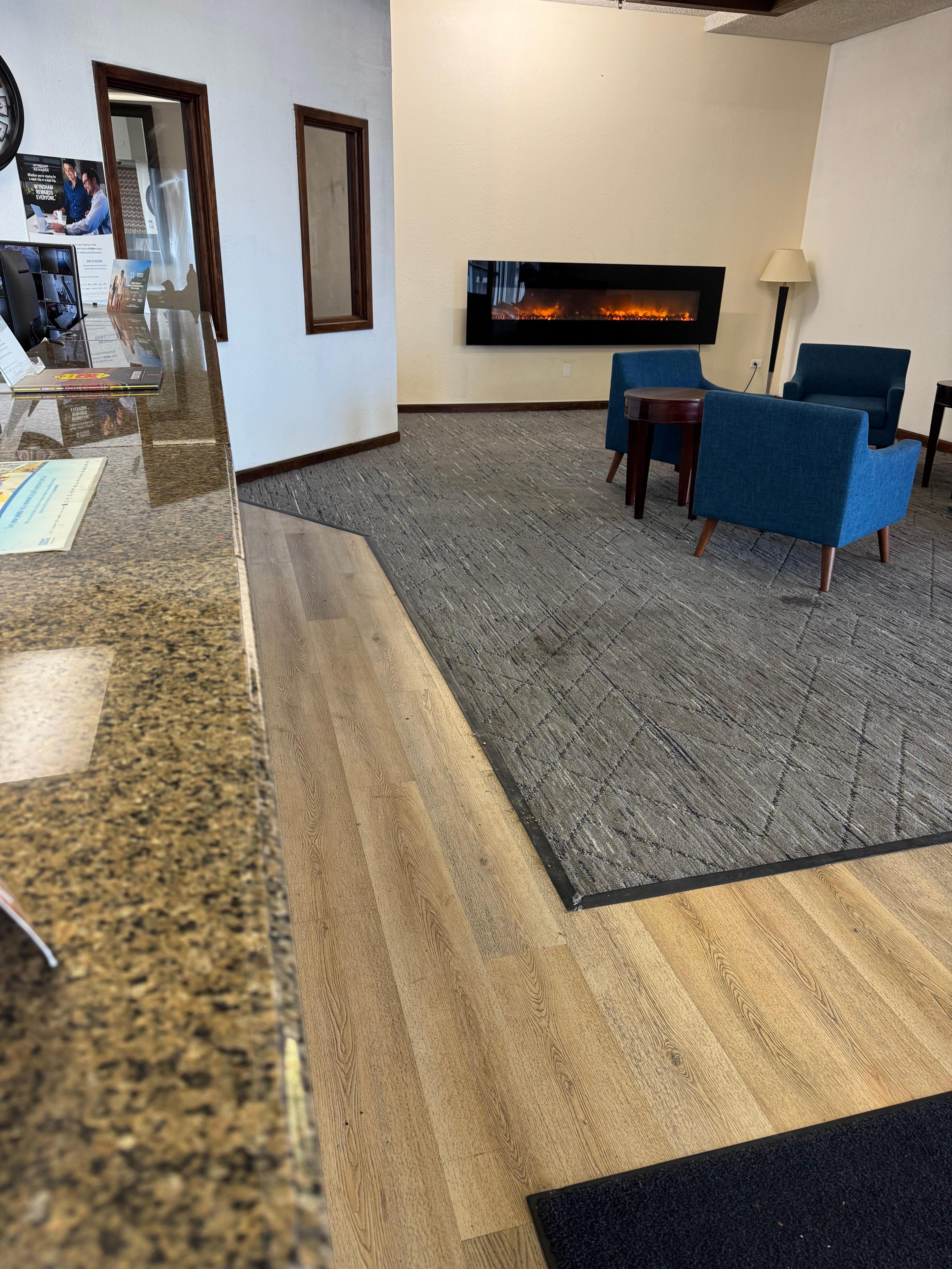 Actual lobby. Carpet stains everywhere, and all down the hallway.