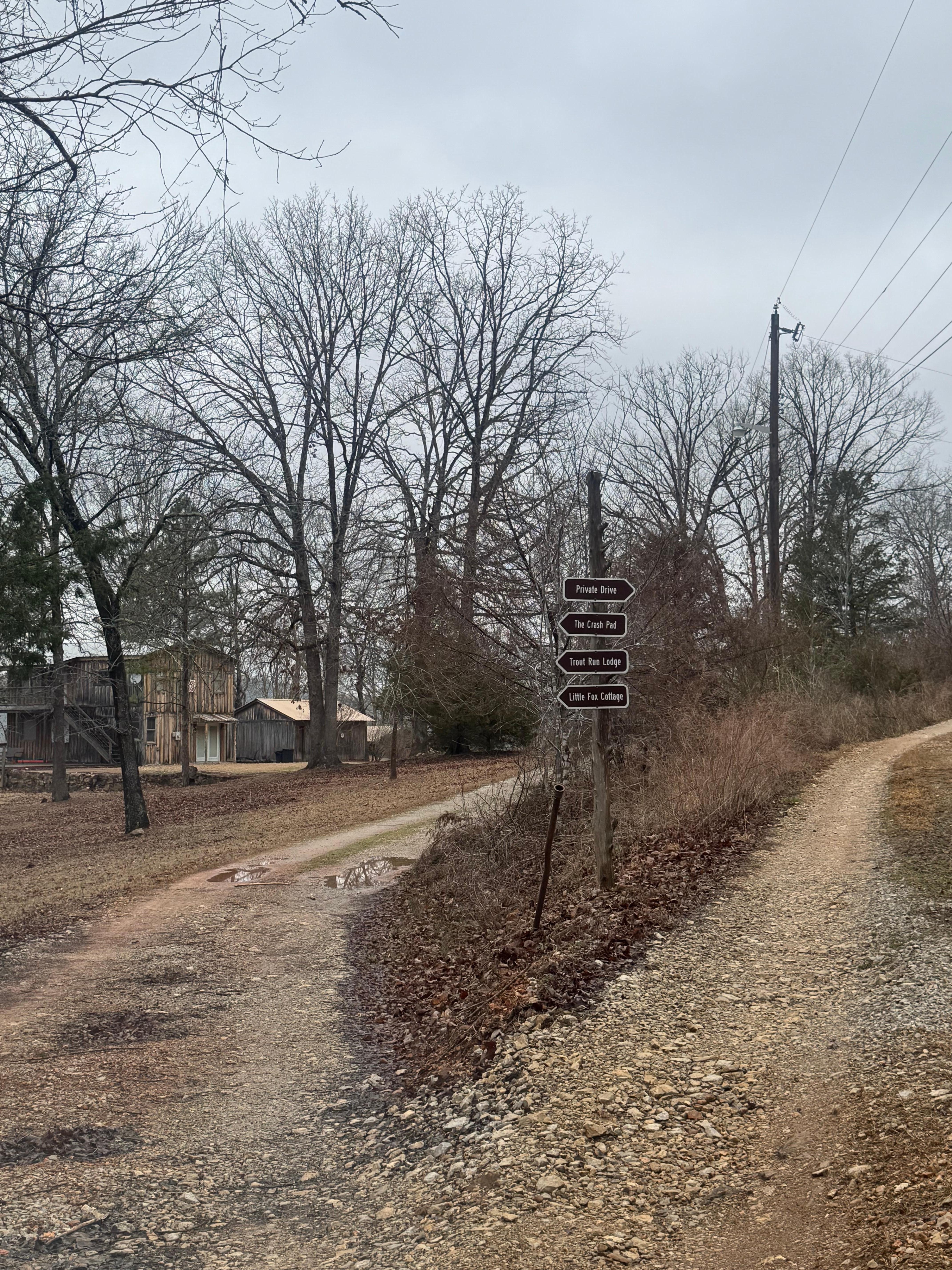 Fork where you got left into the property area.  There were three dwellings all well labeled and beautiful.