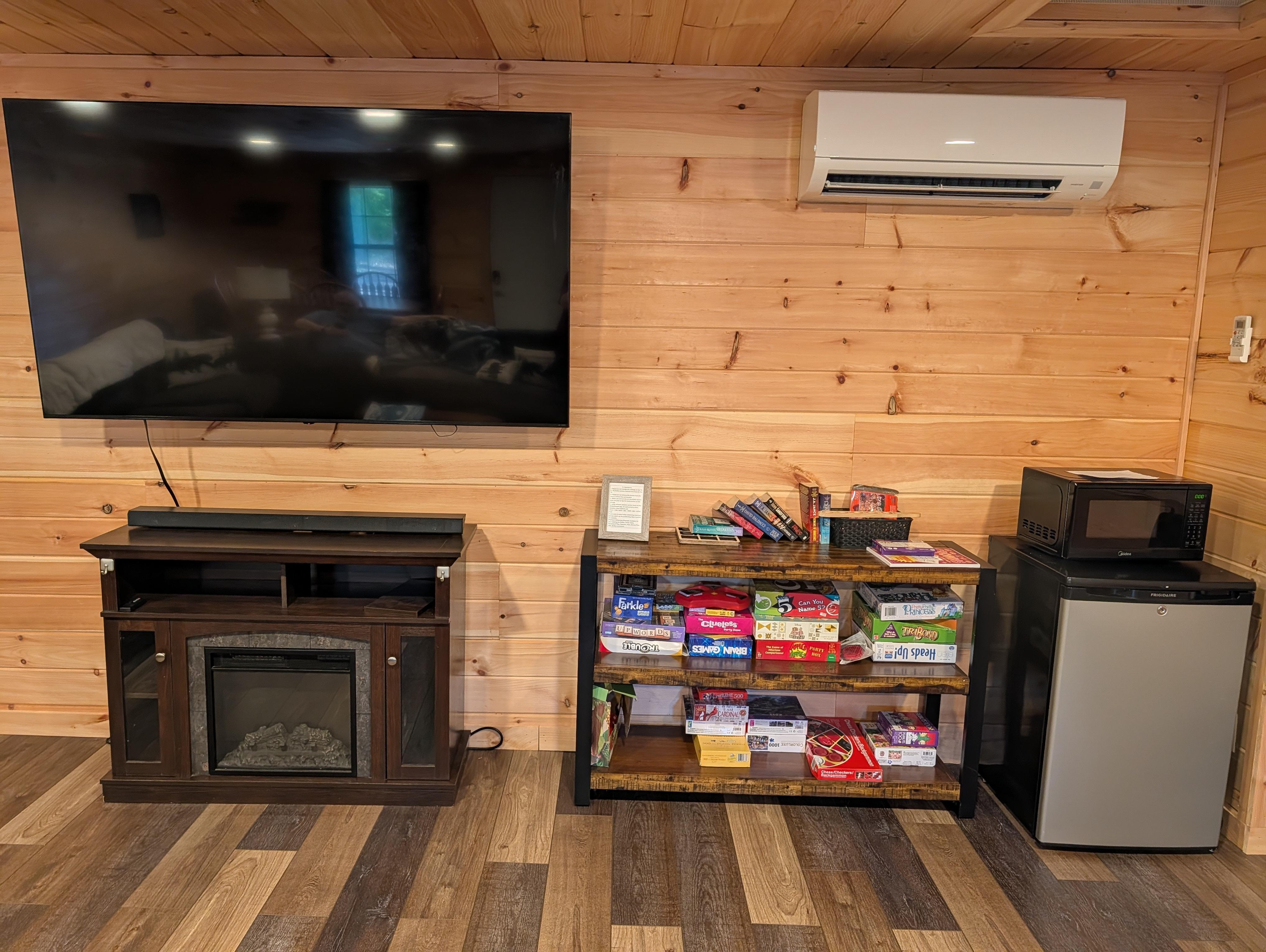 game cave, showing board games