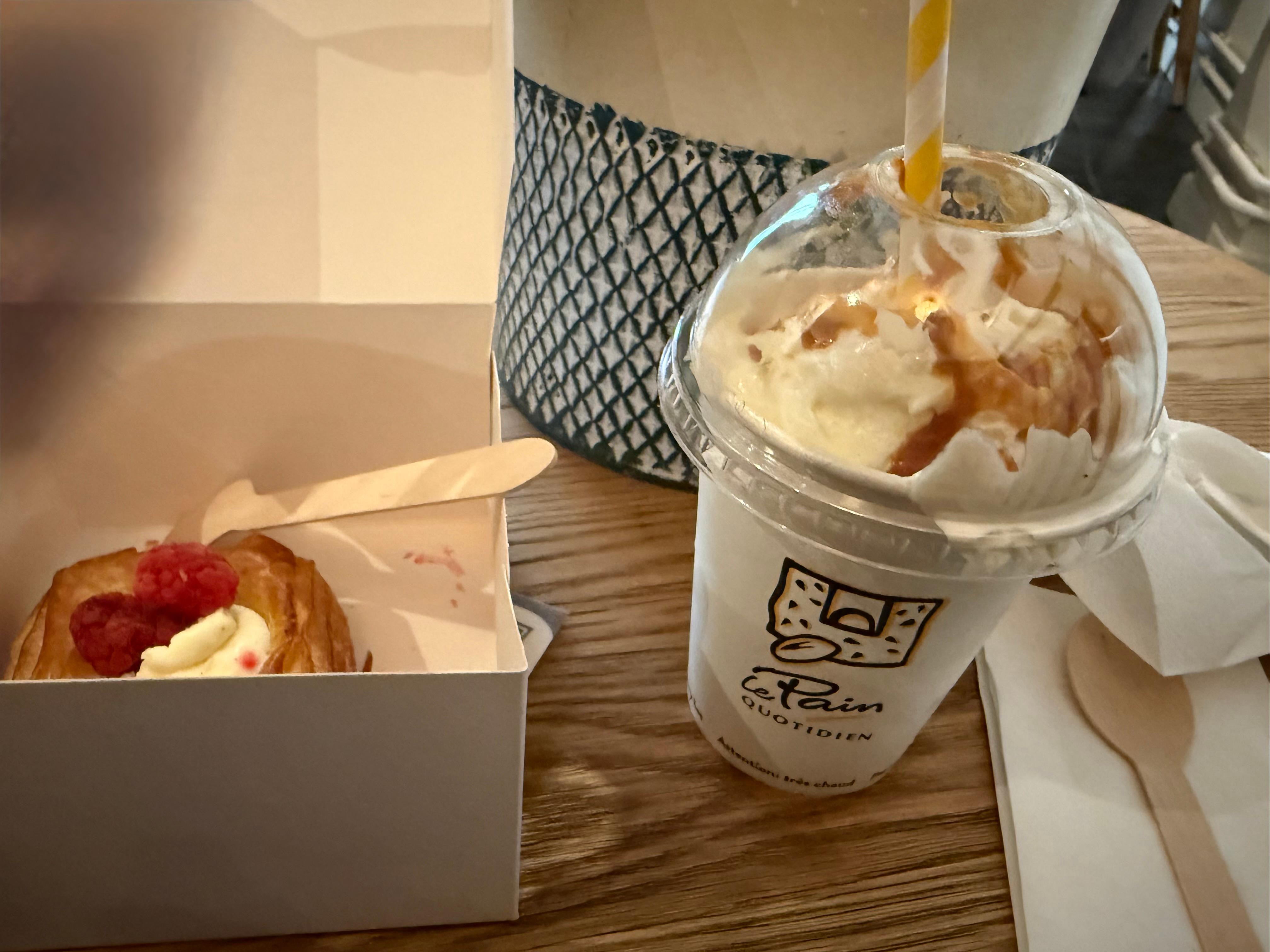 Delicious croissants, pastries & Frappe from nearby cafe.