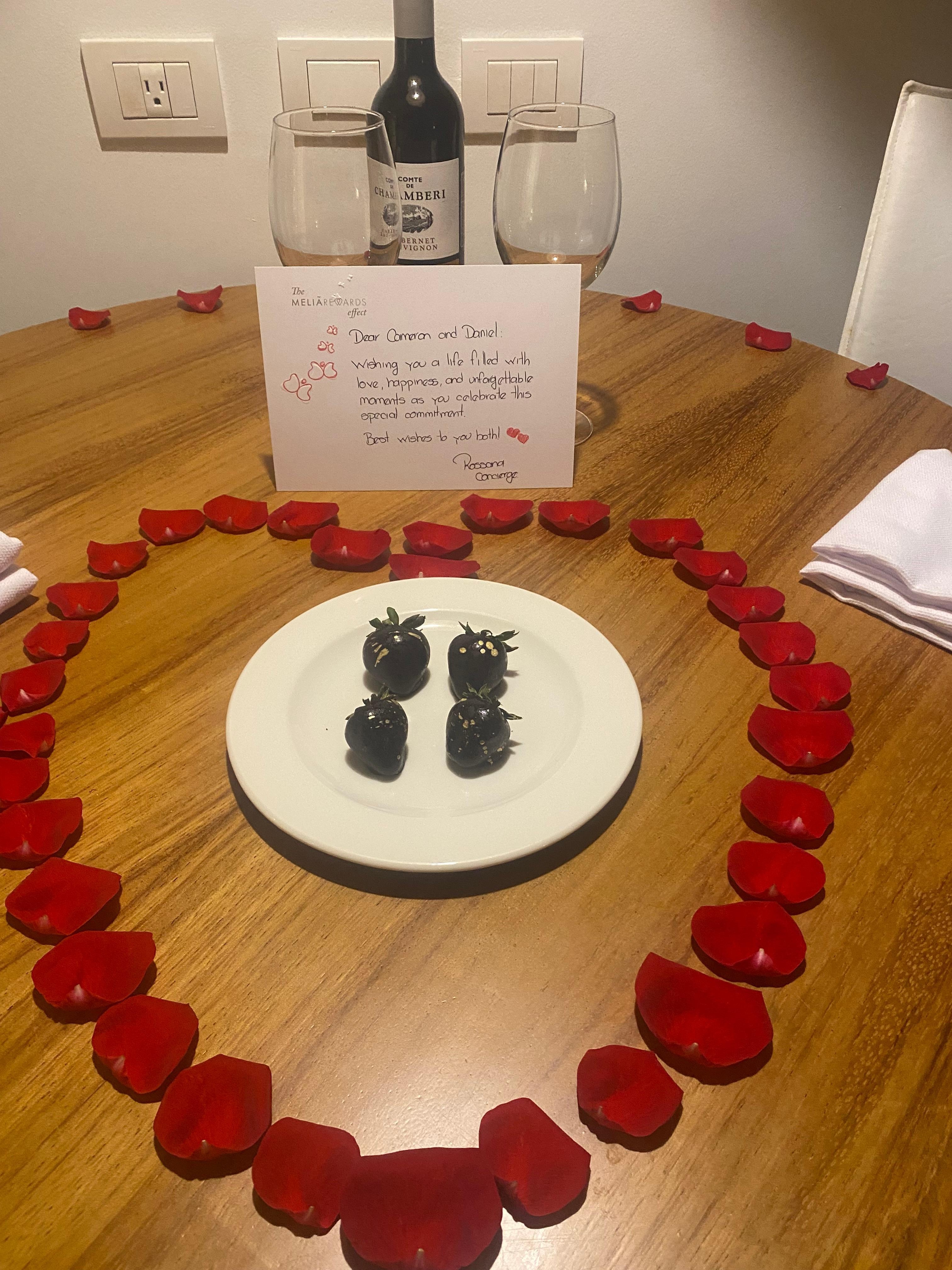 After we told Rosanna about our engagement, this was in our room after dinner