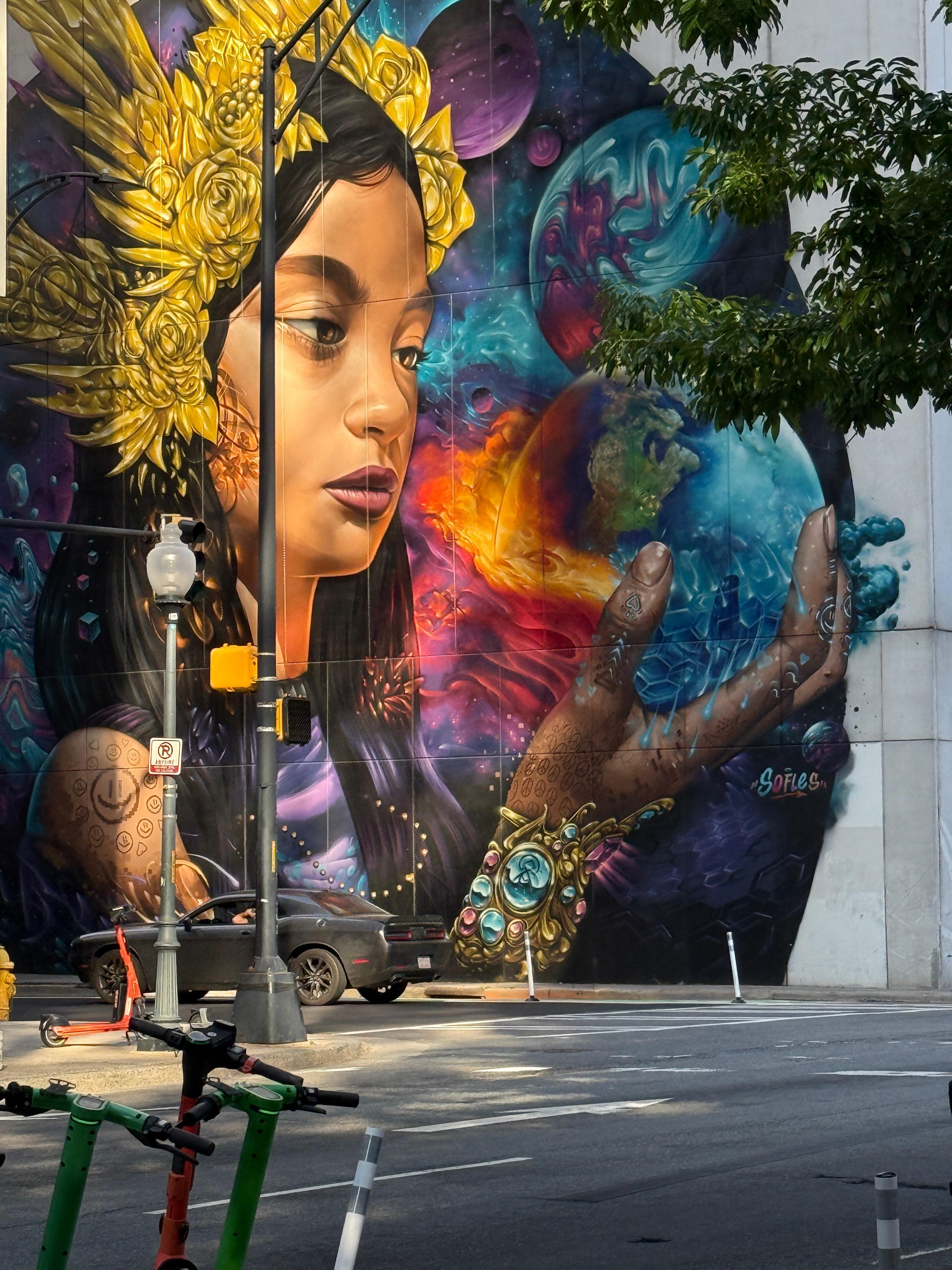 across the street from building (great mural that became our landmark)