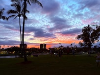 View from the golf course at dusk.