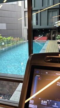 View from small gym to 3rd floor pool.