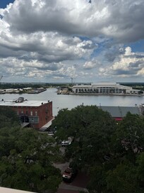 Overlooks the River Street.