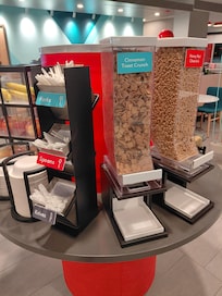 The cereal,  bagels , muffins, and fruits were fresh everyday.