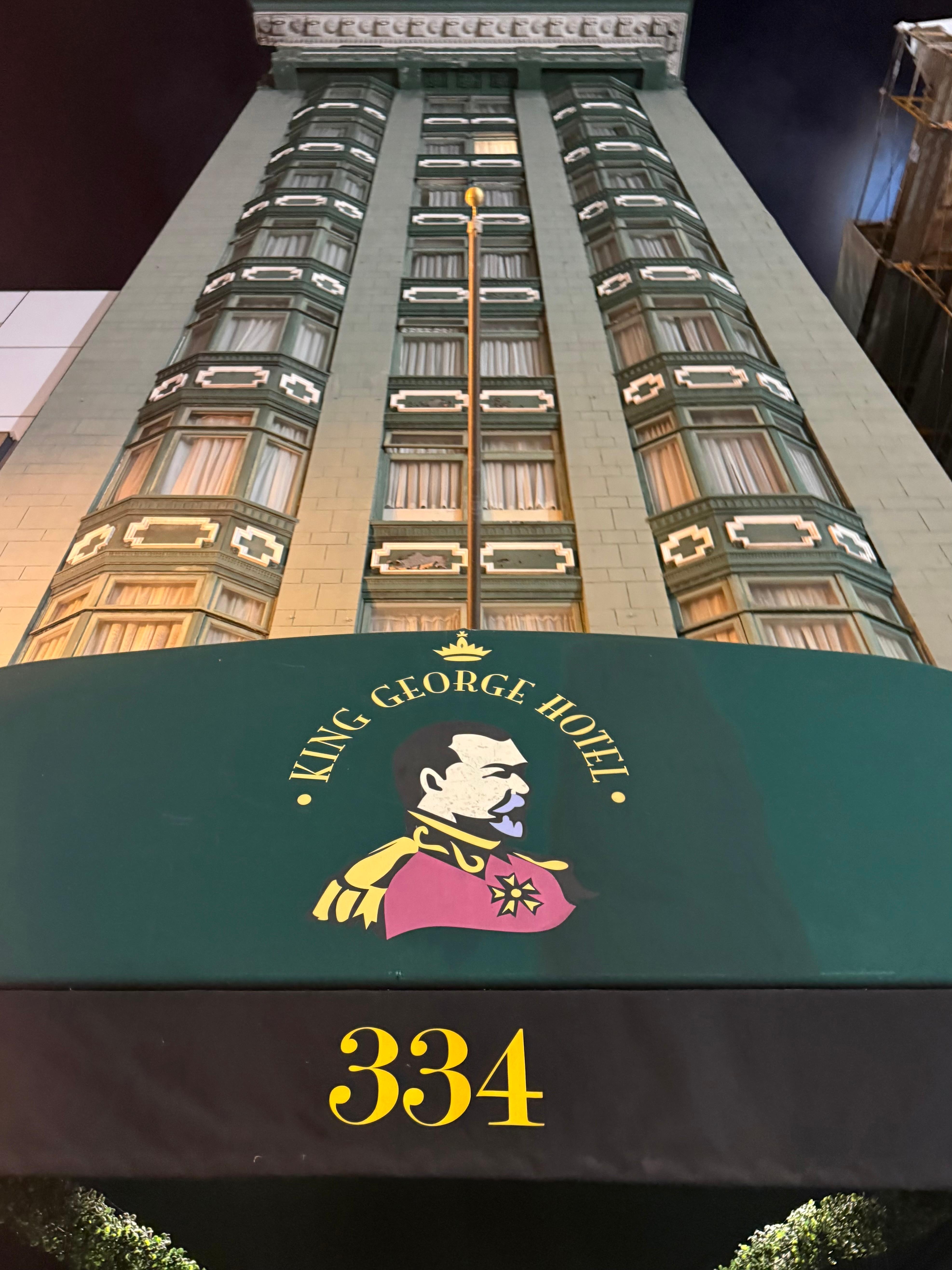 Out front looking up from sidewalk.