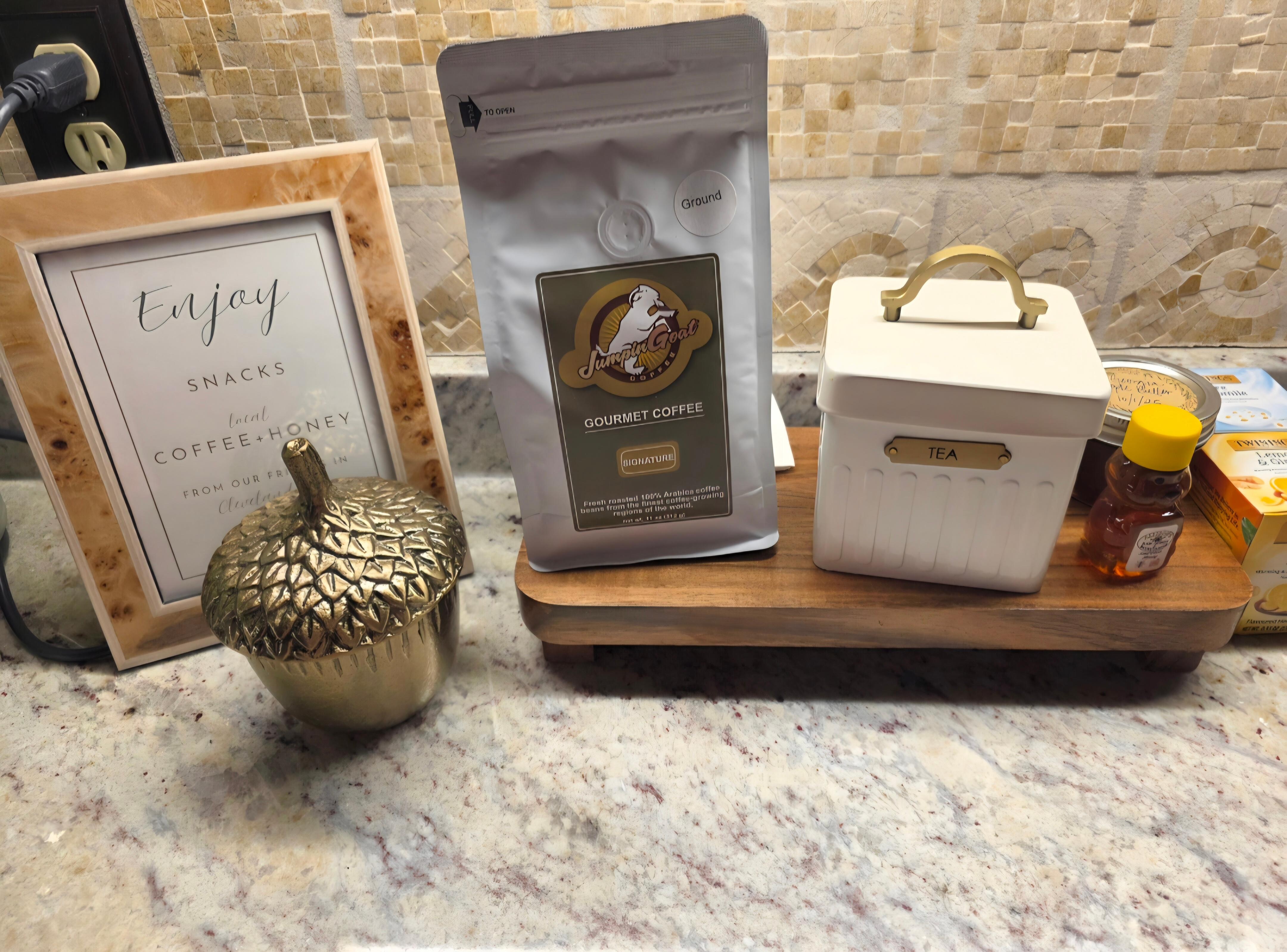 Local coffee and honey provided by host. 