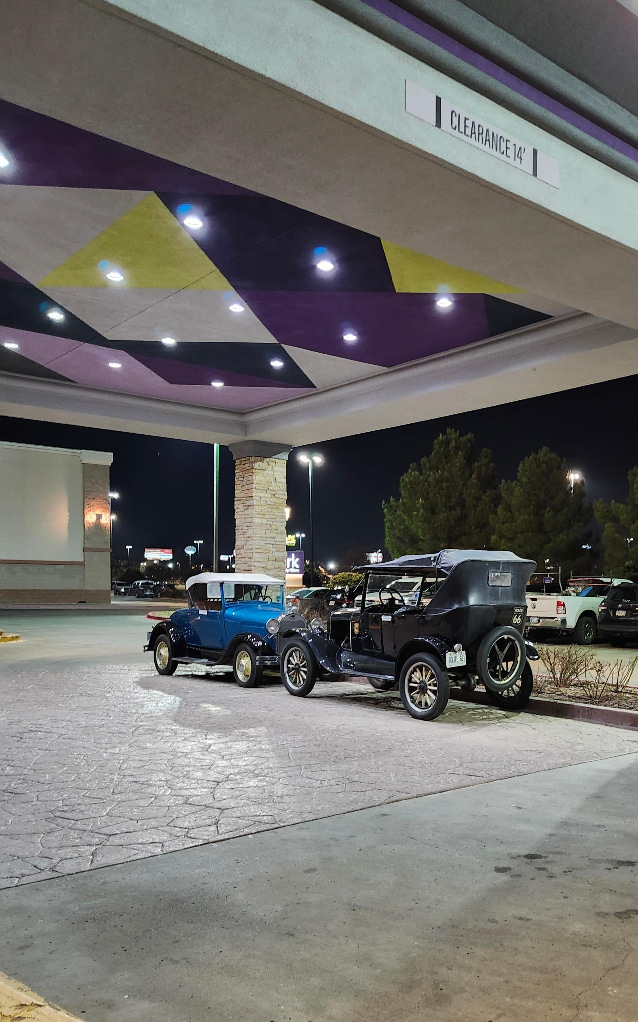 Those beauties are parked in front of the hotel.