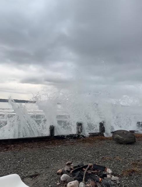 Wake created from a passing cargo ship--really cool to see from the back yard.