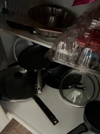 Everything is just thrown in the cabinets