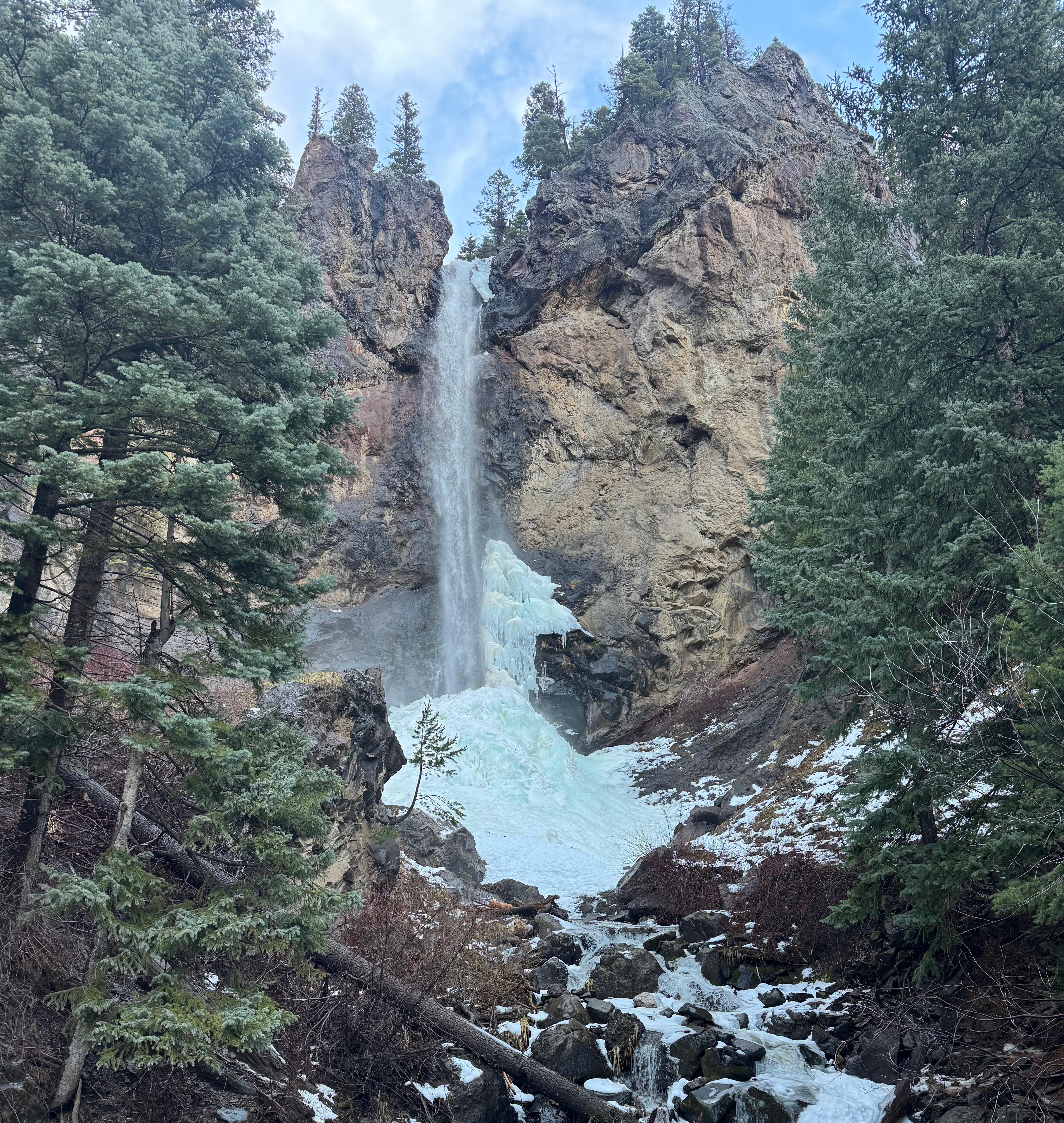 Treasure Falls is a 105 ft waterfall.  In the winter a massive mound of frozen water build up.  It is a short hike and well worth  it!