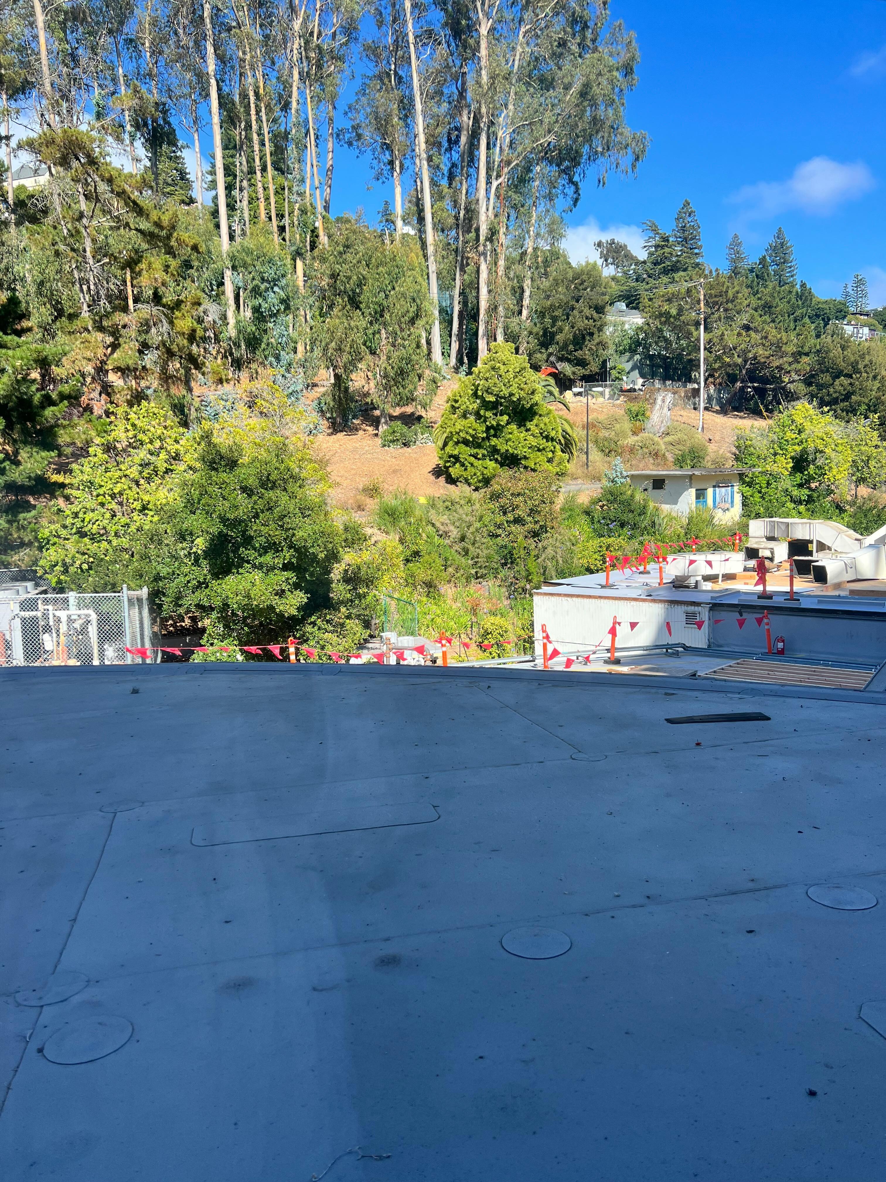 The “view” of an ugly roof and work being done