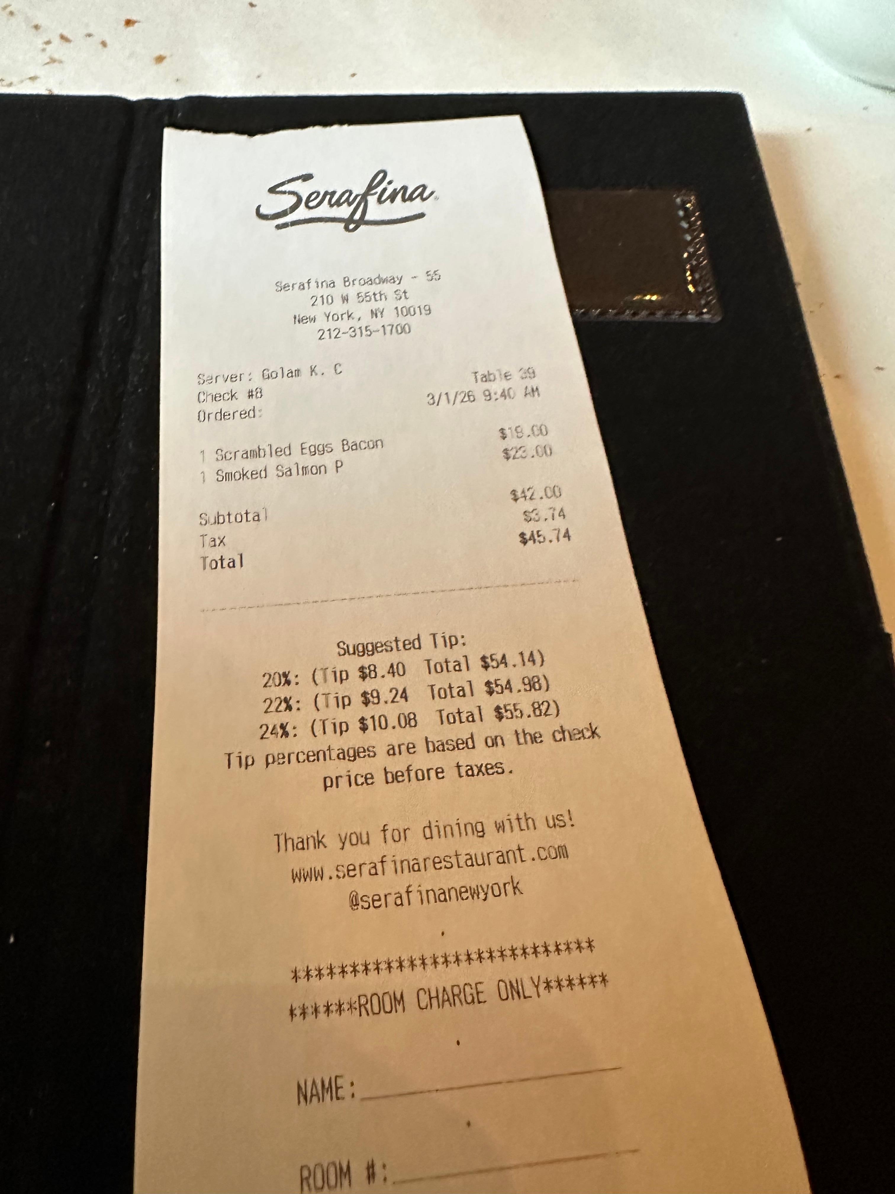 Paid THIS for breakfast AFTER Orbitz charged me $60 for a continental breakfast (basically coffee and toast) that was $14.99 on the menu at the hotel