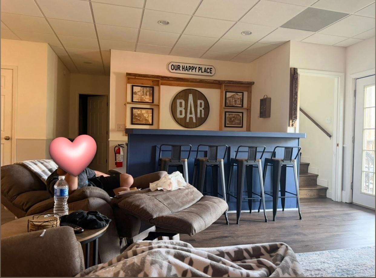 Huge room with huge tv for family movie time! 