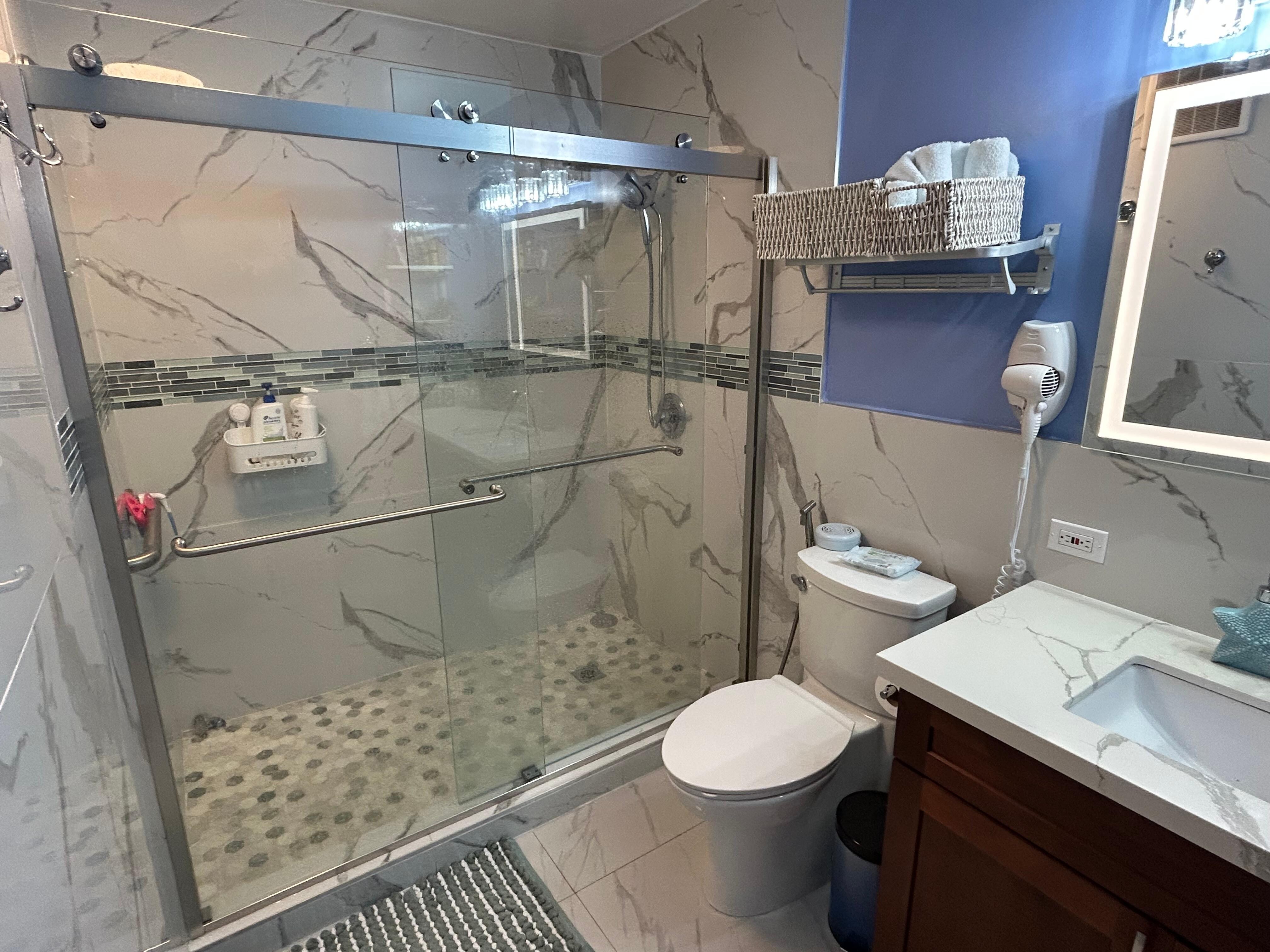 2nd bathroom.  Both had towels, shampoo, soap, and sunscreen.