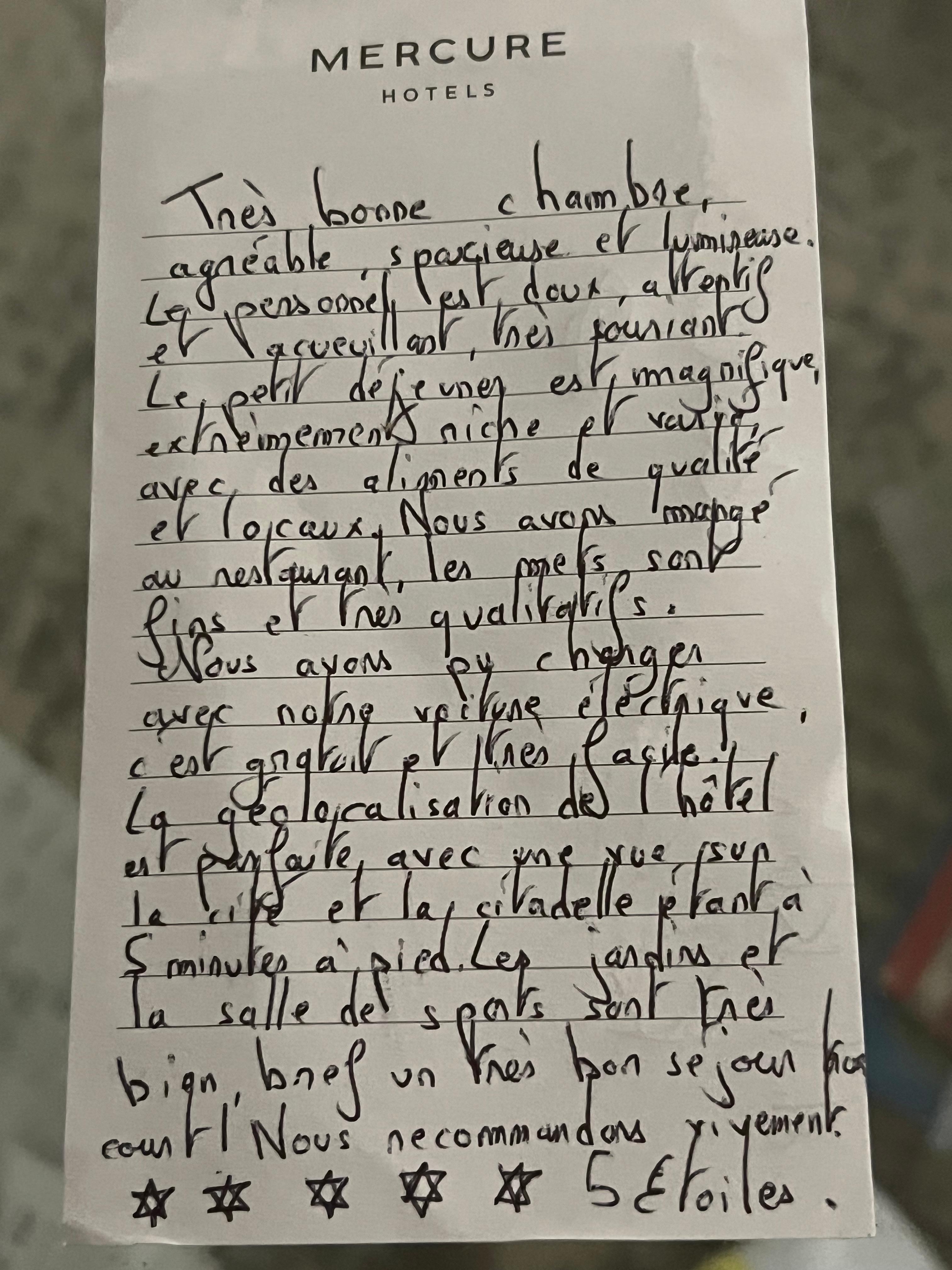 Les impressions rédigées au moment de quitter la chambre !