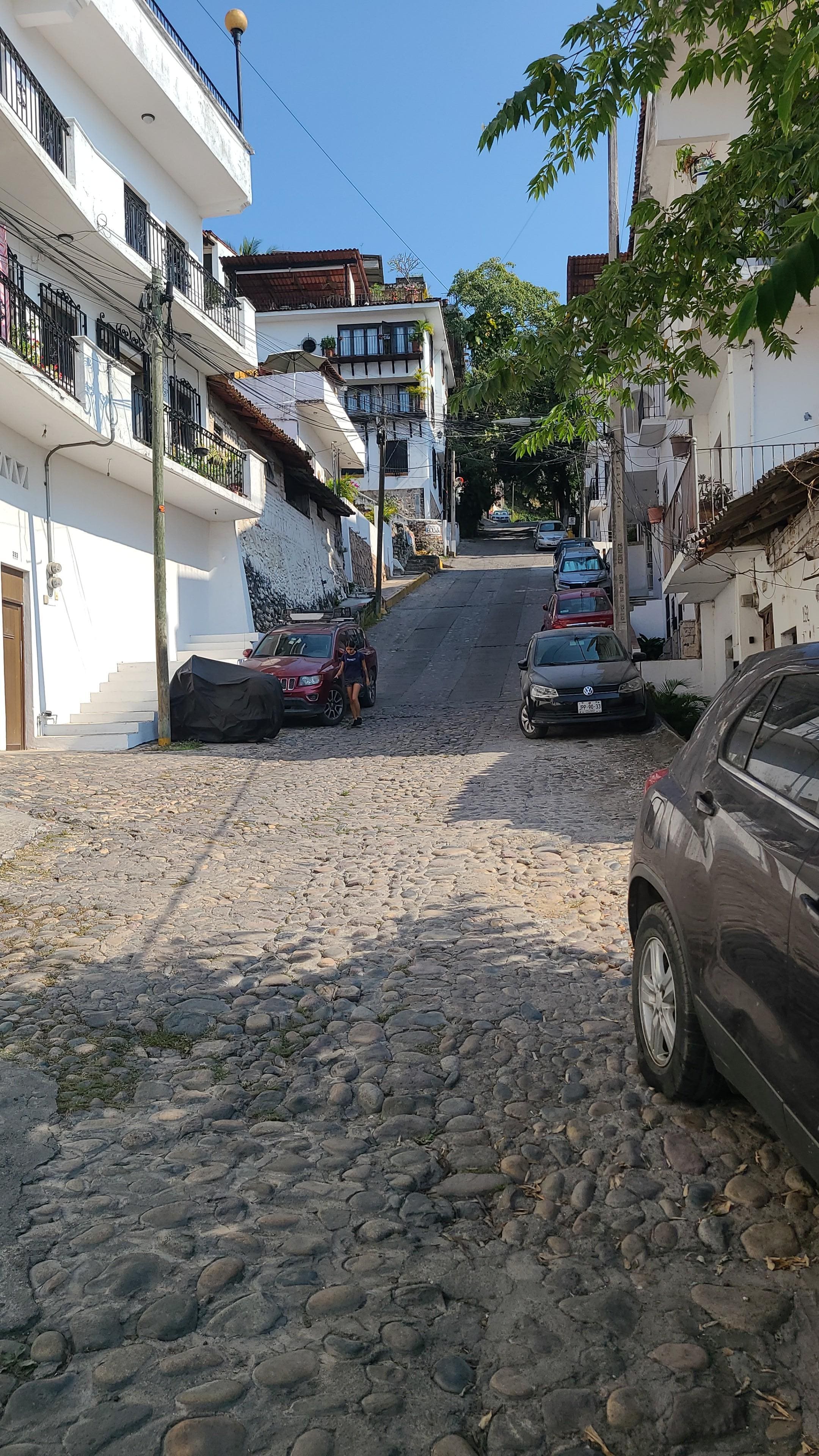 View of the hill up to apartment 
