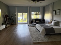 Huge master bedroom with huge closet and a sauna