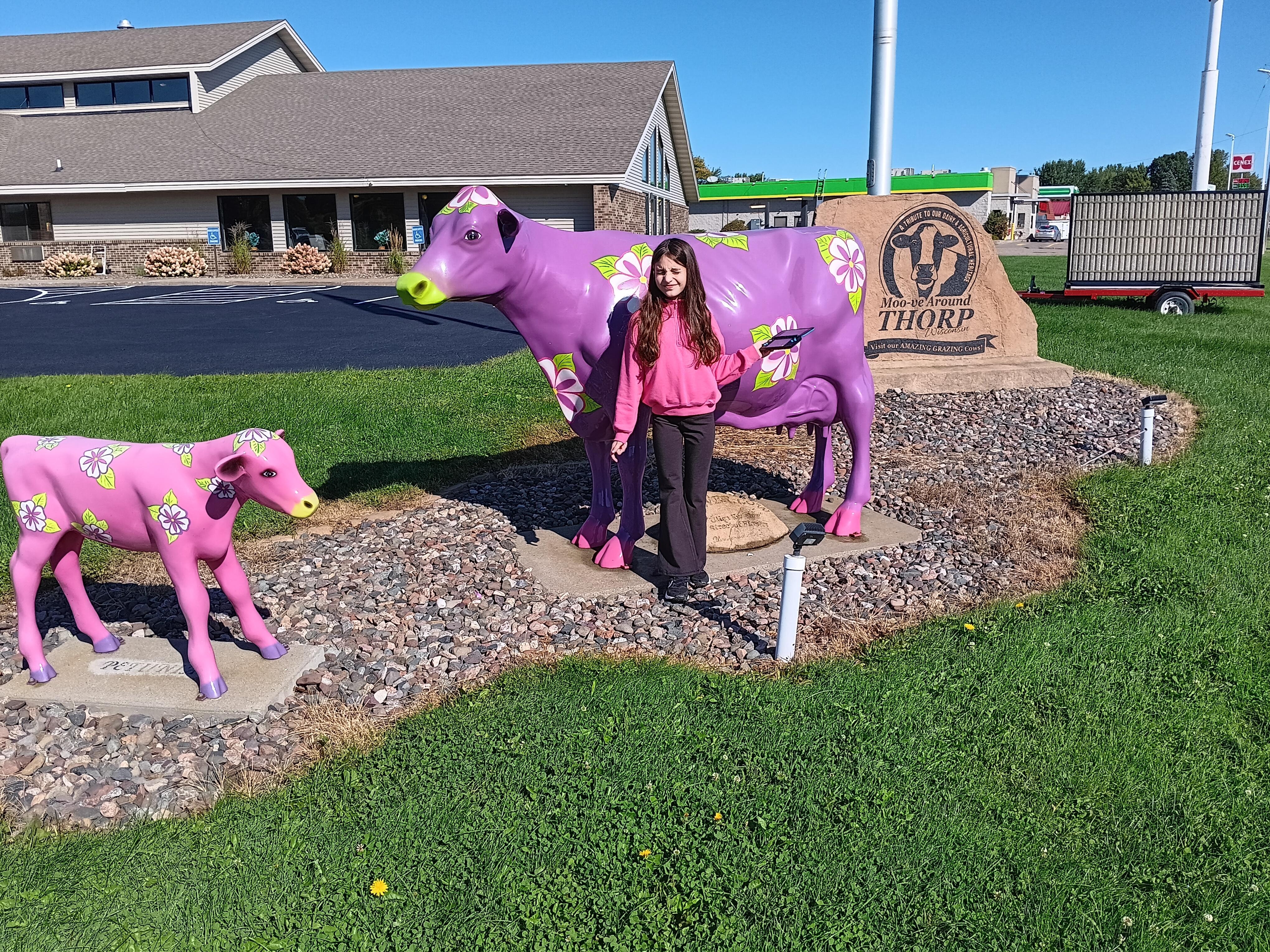 Moo-ve Around Thorp, part of the life size themed cows and cow hunt. Kids have fun finding the cows around town and checking them off the brochure.