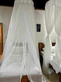 The beds have mosquito netting.