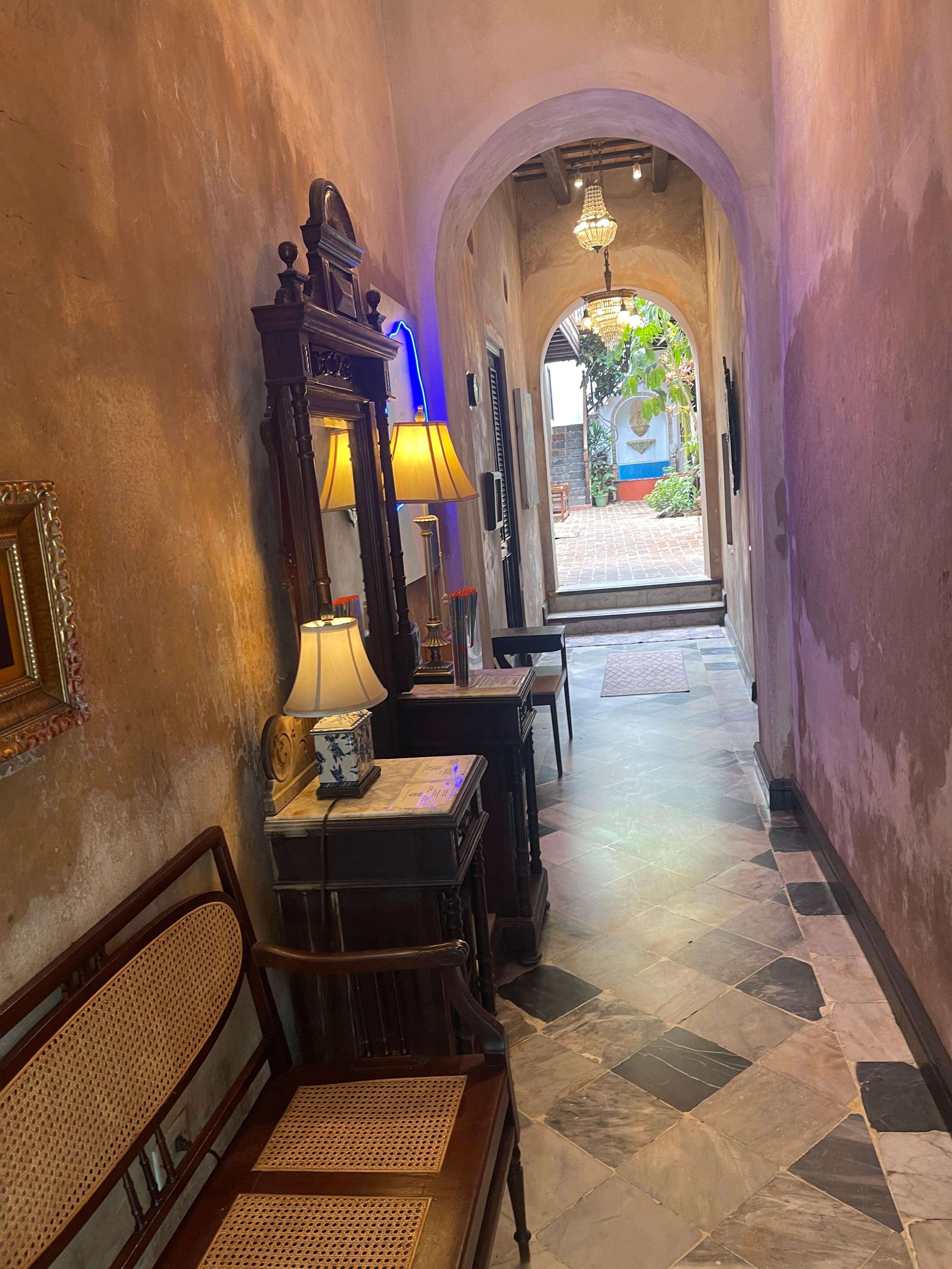 The hallway leading to the courtyard. 