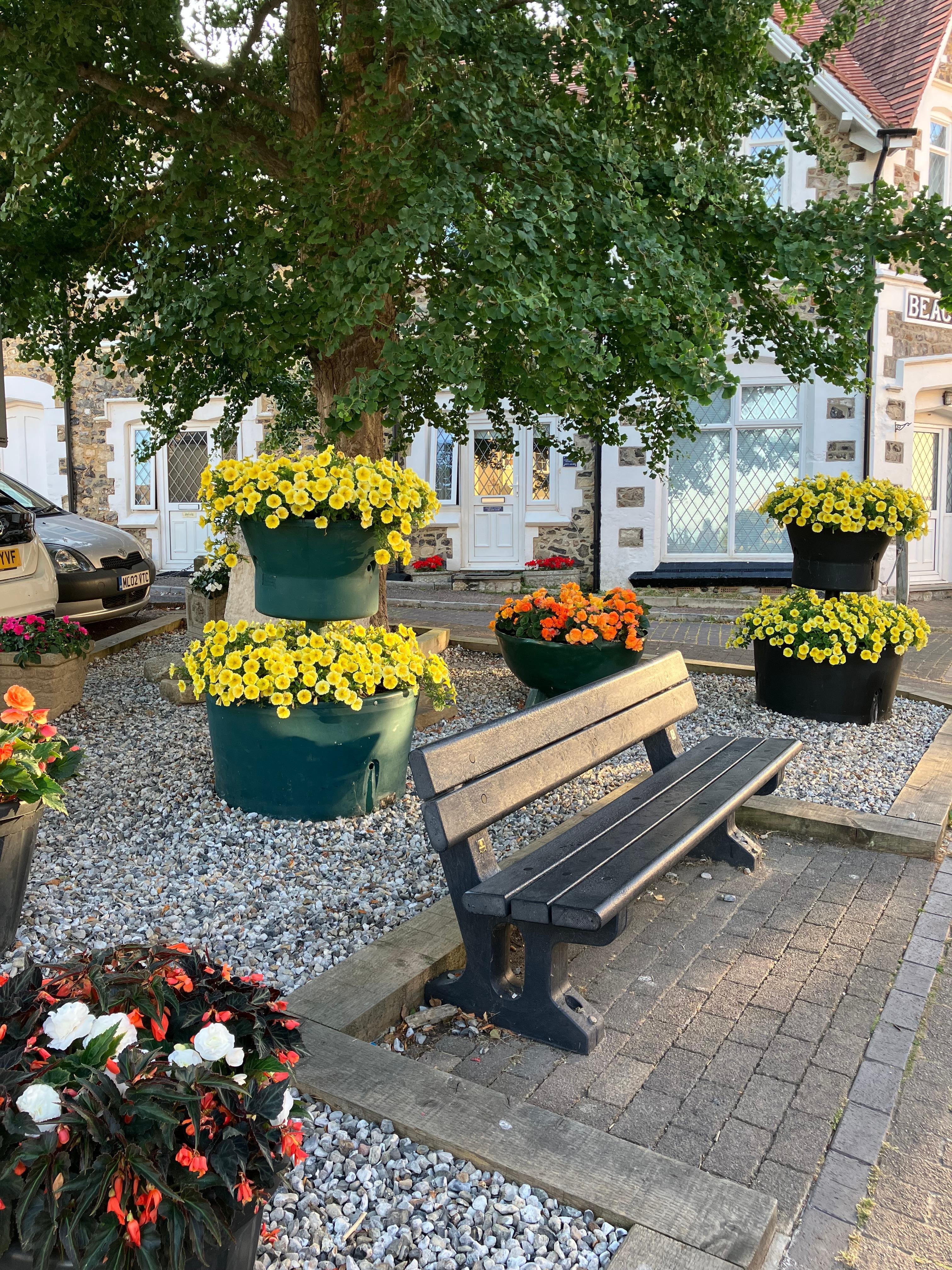 Beautiful flower display outside of Crabpot Cottage