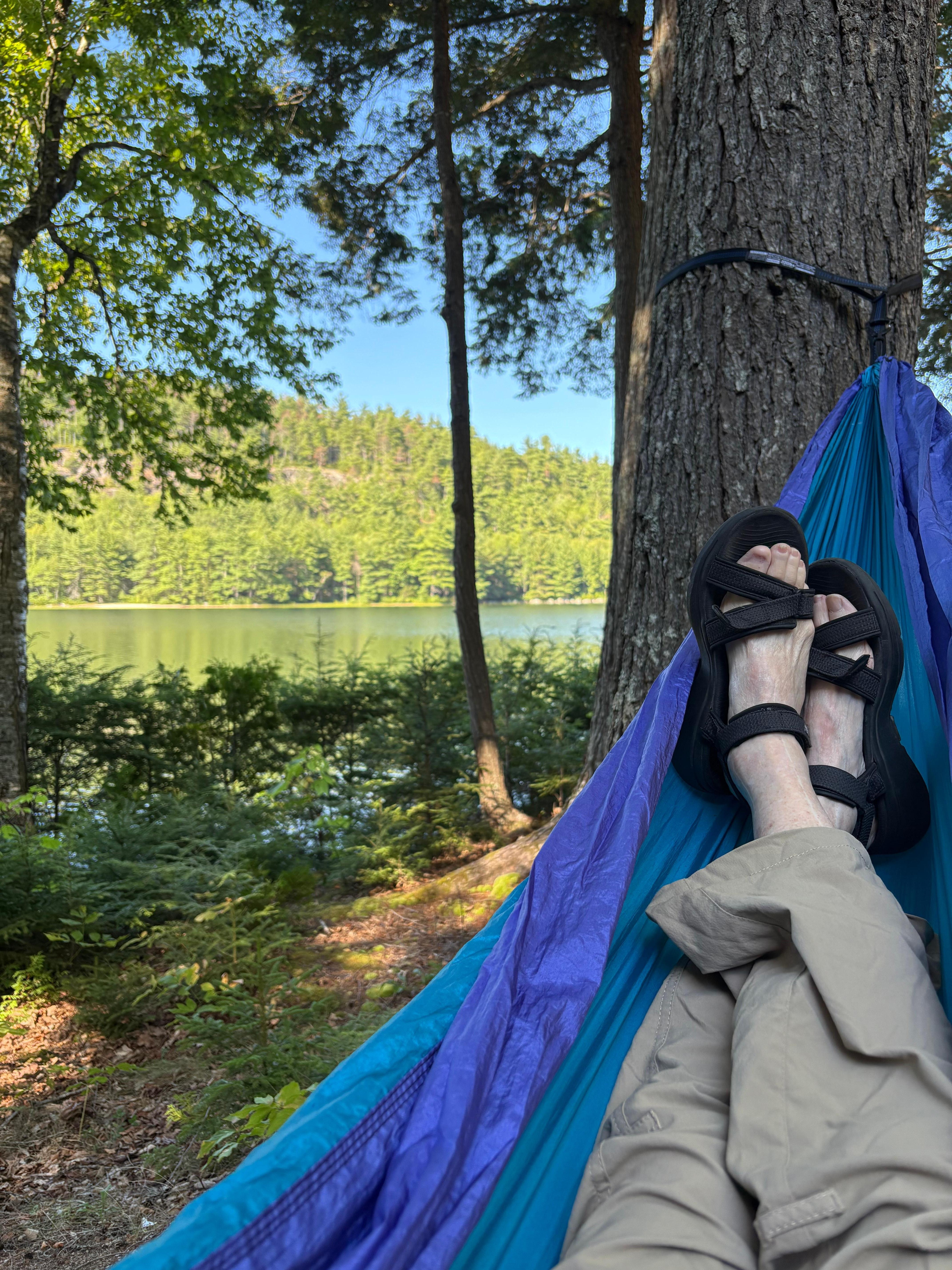 Relaxing in hammock after hiking Hidden Ponds
