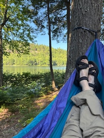 Relaxing in hammock after hiking Hidden Ponds
