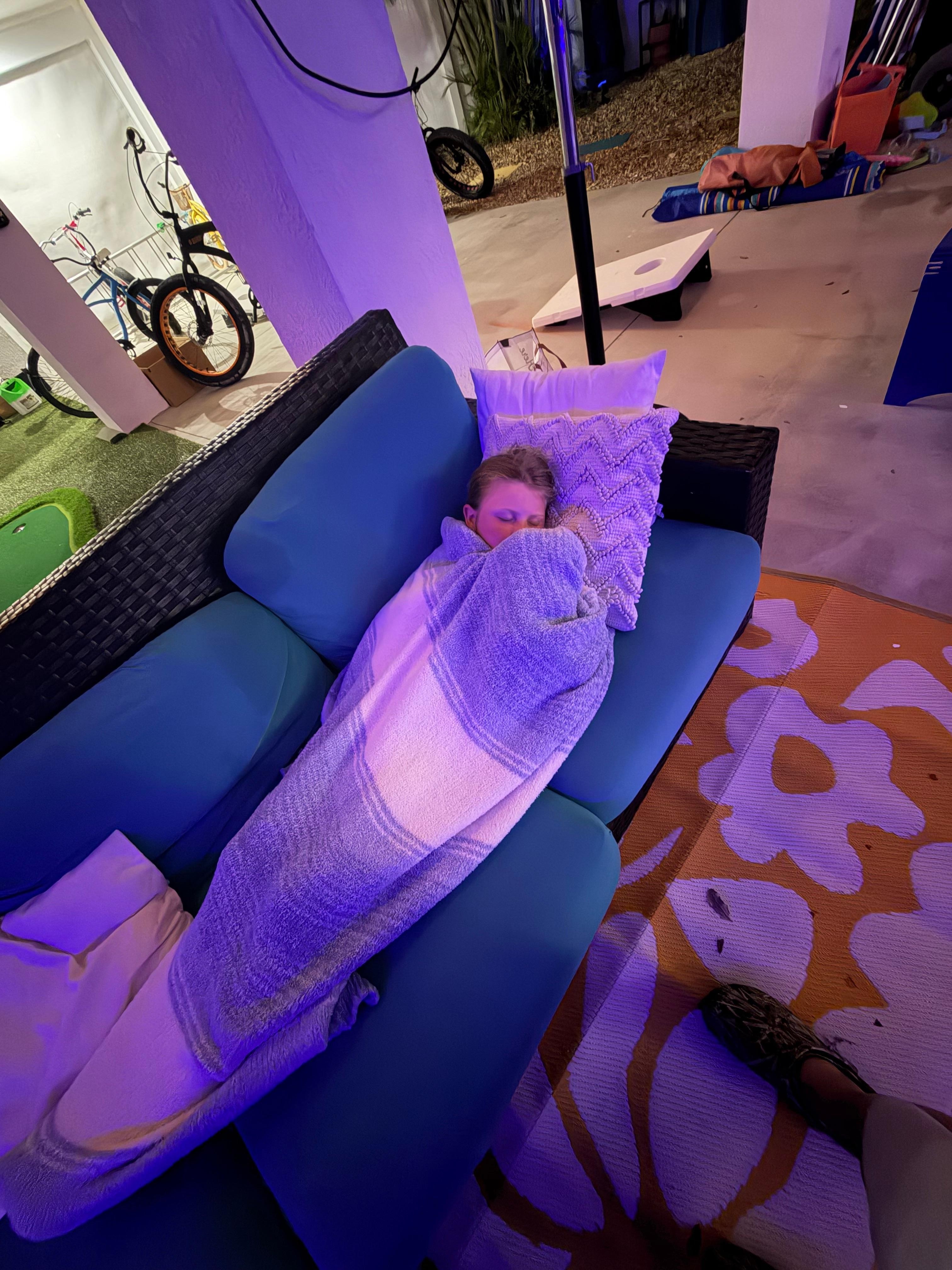 Being on vacation is rough (haha), the outside couch lulled her to sleep :)