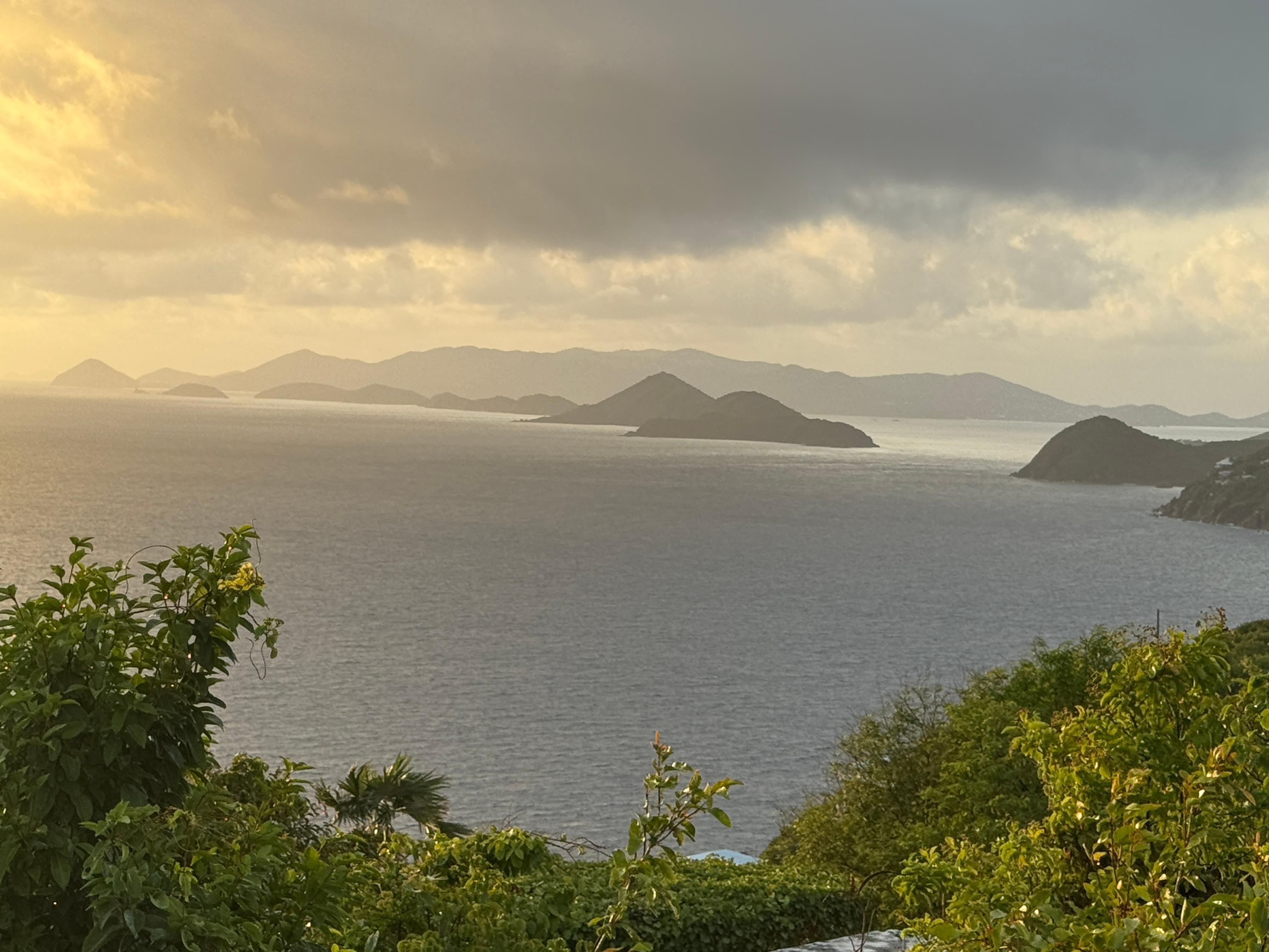 Morning view of British Virgin Islands from patio off kitchen.