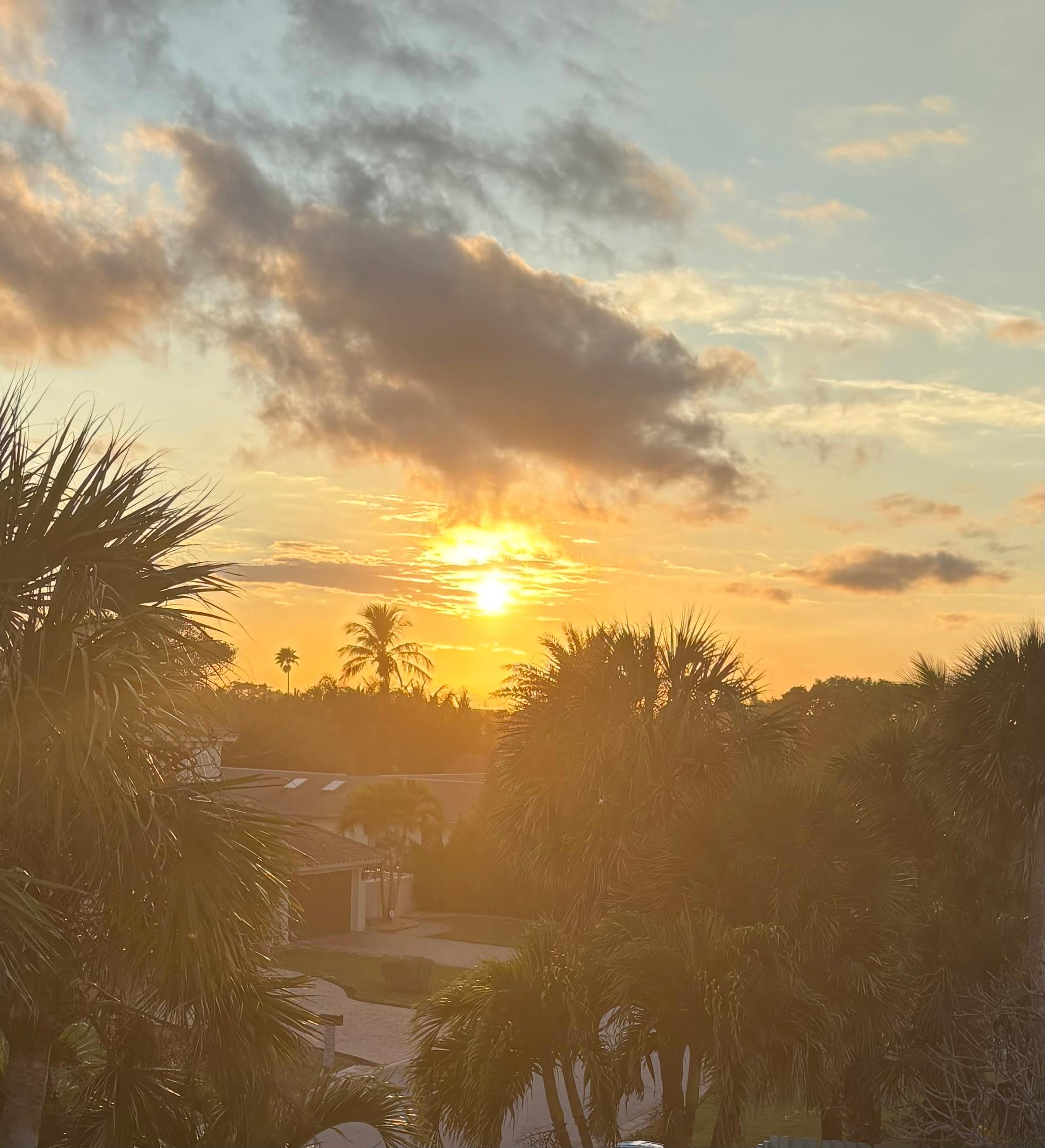 View of sunset from the third floor balcony.
