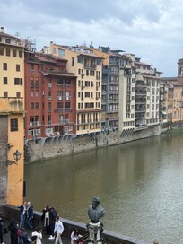 View of apartment building from Corridoio Vasariano on Ponte Vecchio.