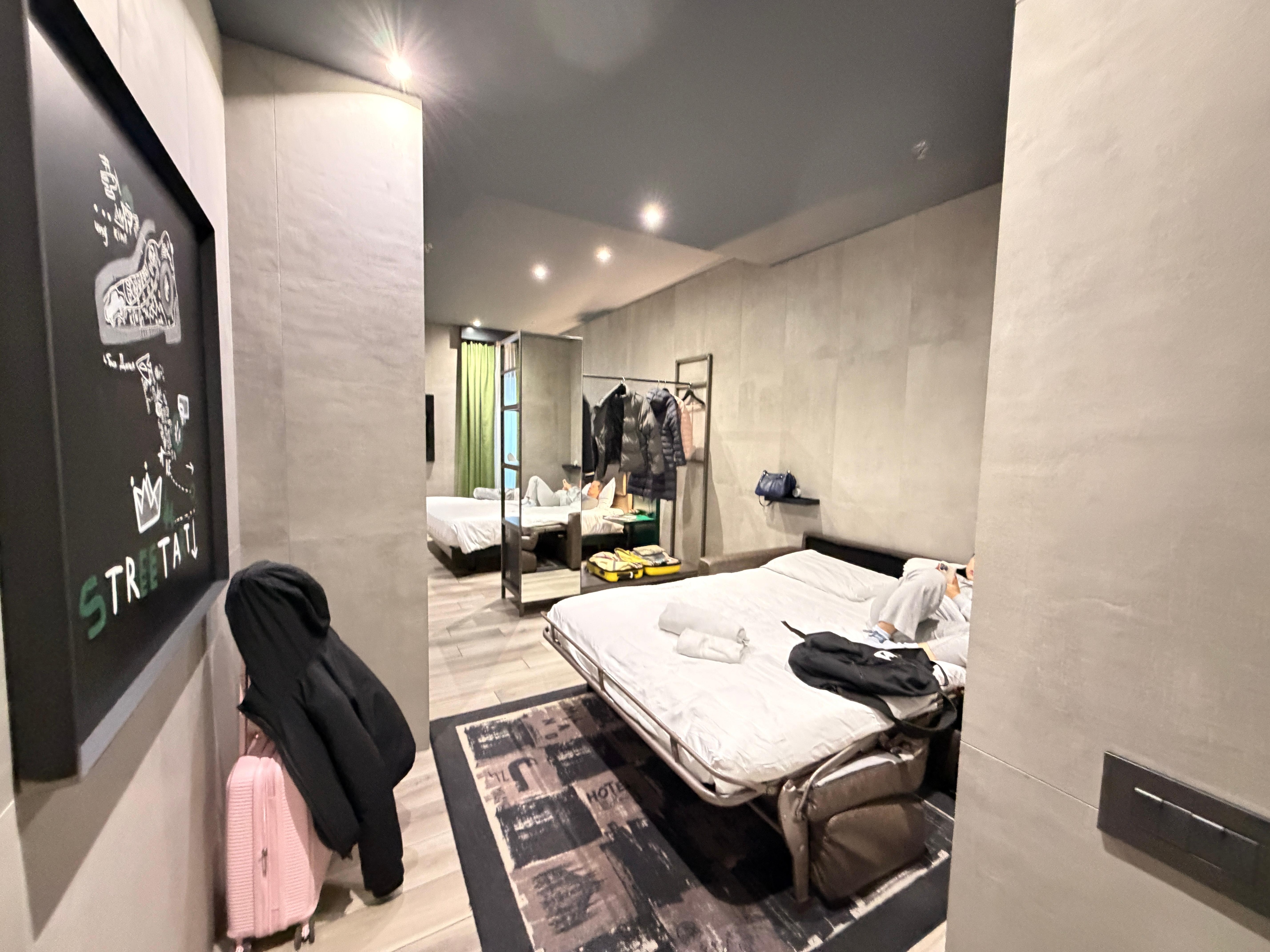 The full room showing big double and the sofa bed