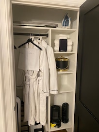 Bathrobes for your stay, a fan and sound machine.