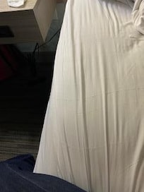 Sheets after being changed.
Asked for sheets to be changed on 12/20not changed. asked on 12/23 not changed. Asked again on 12/23 pm made bed but did not change sheets. asked to speak to manager.