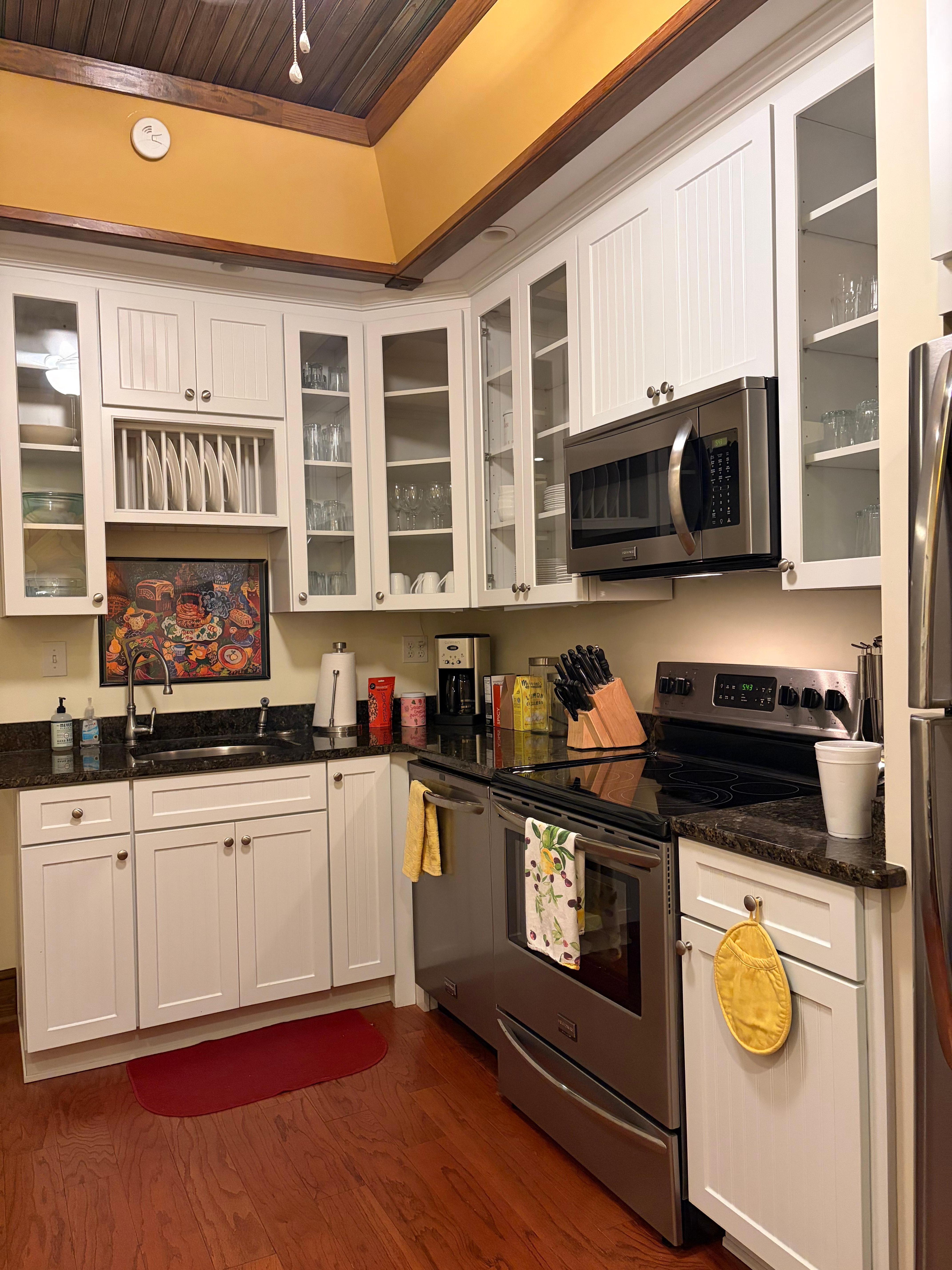 Fully stocked kitchen.