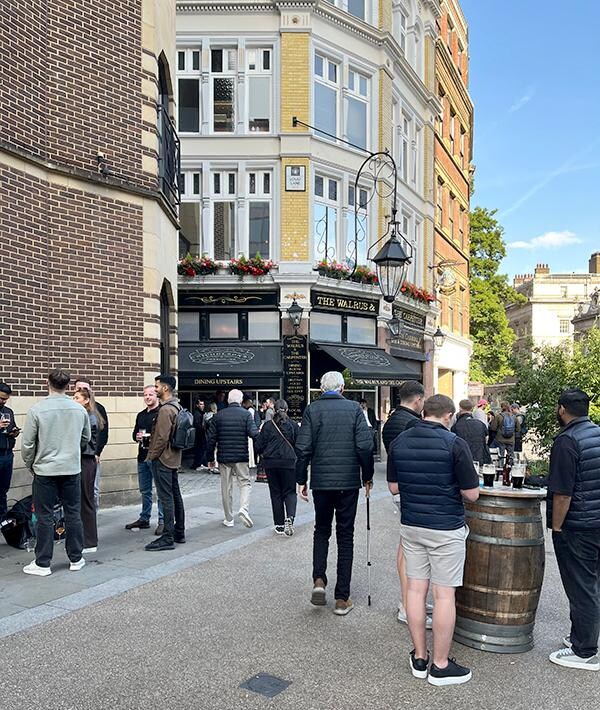 The corner restaurant is a lively venue at the other end of the lane.
