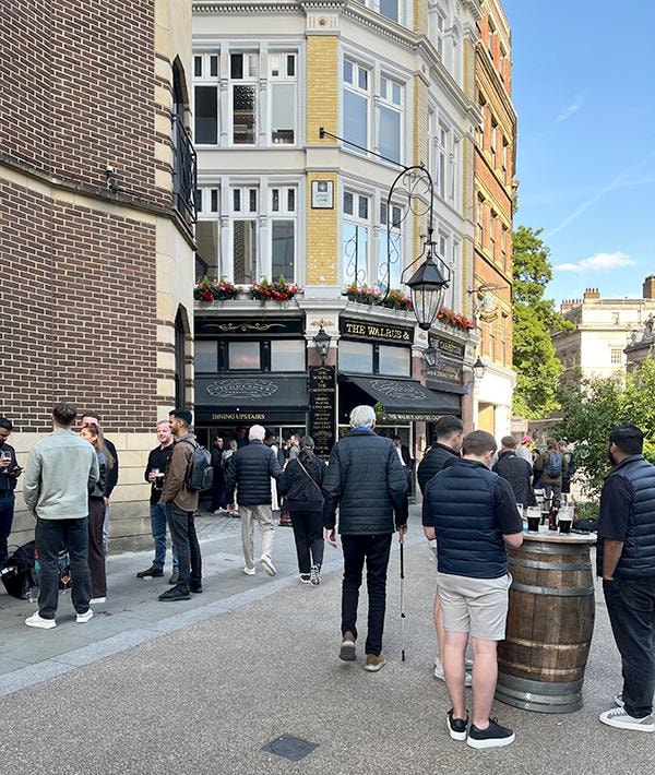 The corner restaurant is a lively venue at the other end of the lane.