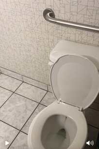 Running water sound from toilet and it had brown water stain in the bowl. The seat wasn't securely fastened either. Toilet is very low to the floor.