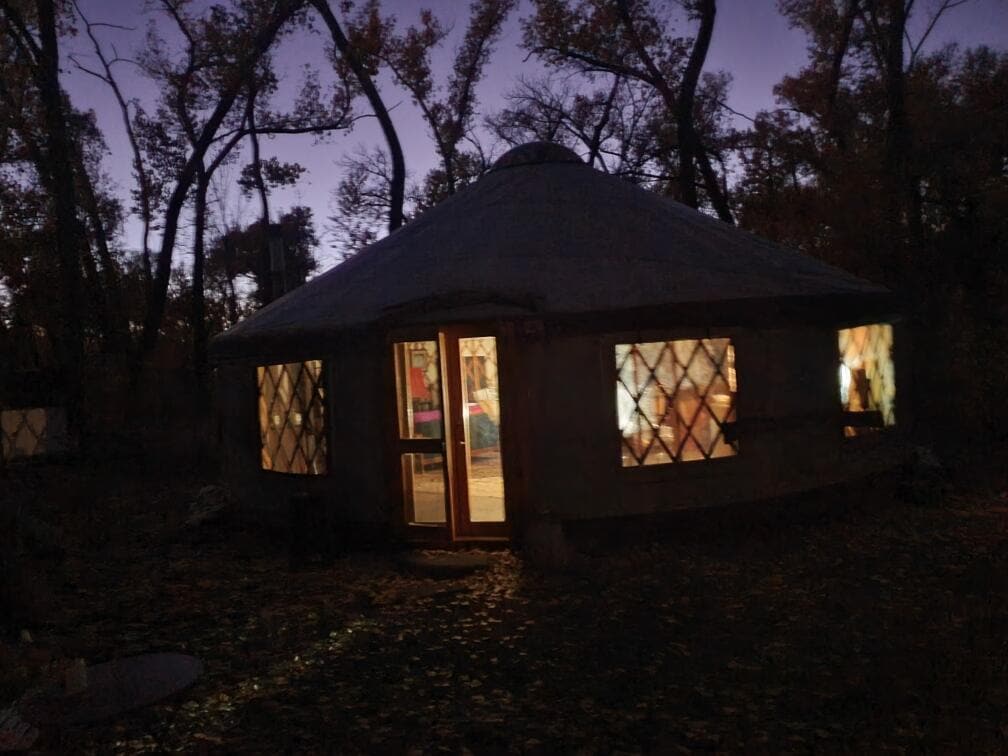 Yurt view at night