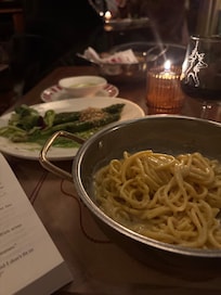Phenomenal cacio e pepe and grilled asparagus at Lele’s Roman.